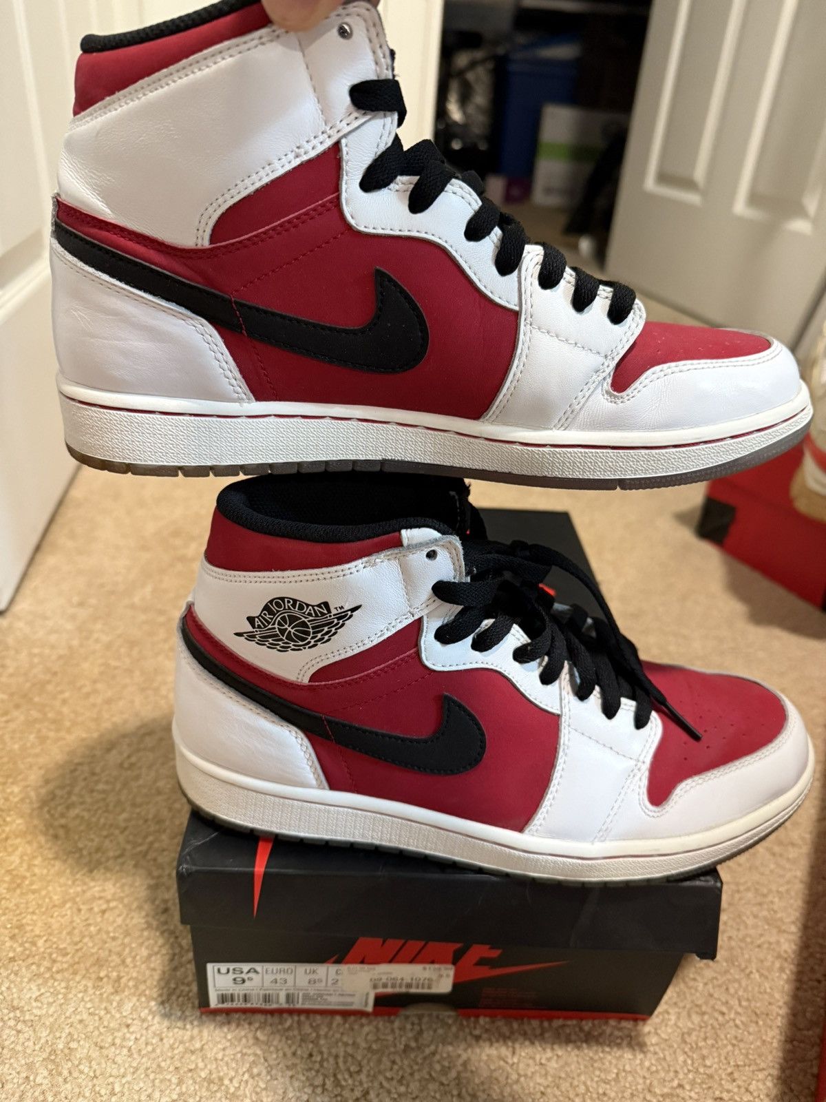 Jordan Brand × Nike carmine 1s high OG 555088-123 Size US 9.5 / EU 42-43 - 6 Thumbnail