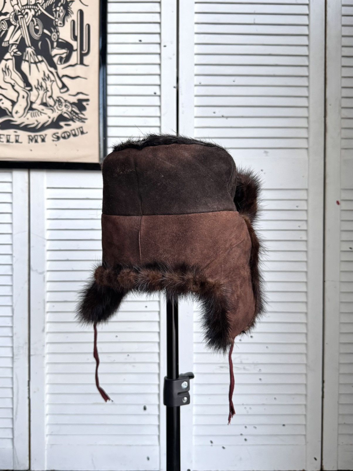 Vintage Vintage 1970s Suede & Fur Ushanka Hat Brown Burgundy Trapper Size ONE SIZE - 10 Thumbnail