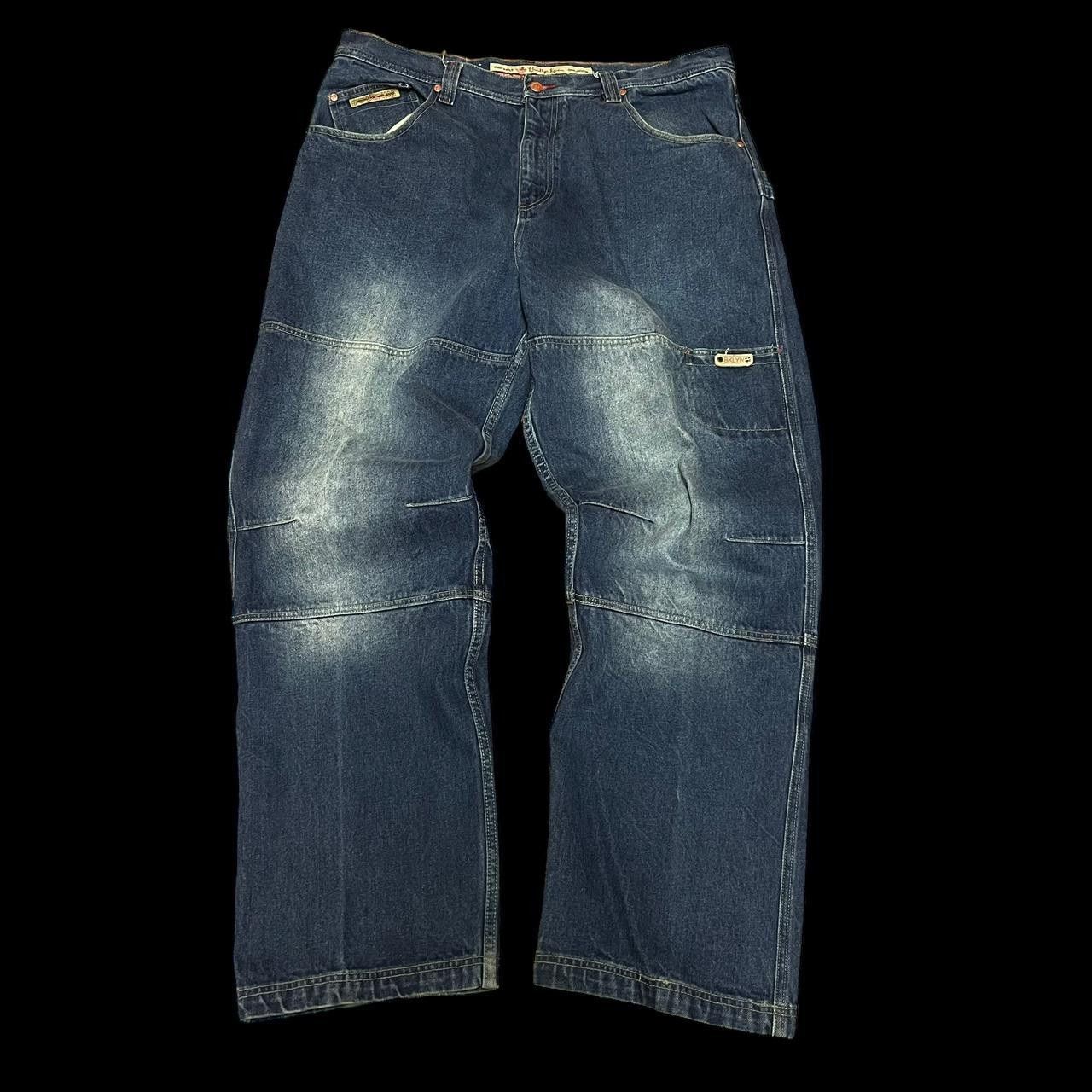 Image of Y2K Brooklyn Xpress Jeans Double Knee Baggy Jeans in Blue, Men's (Size 40)