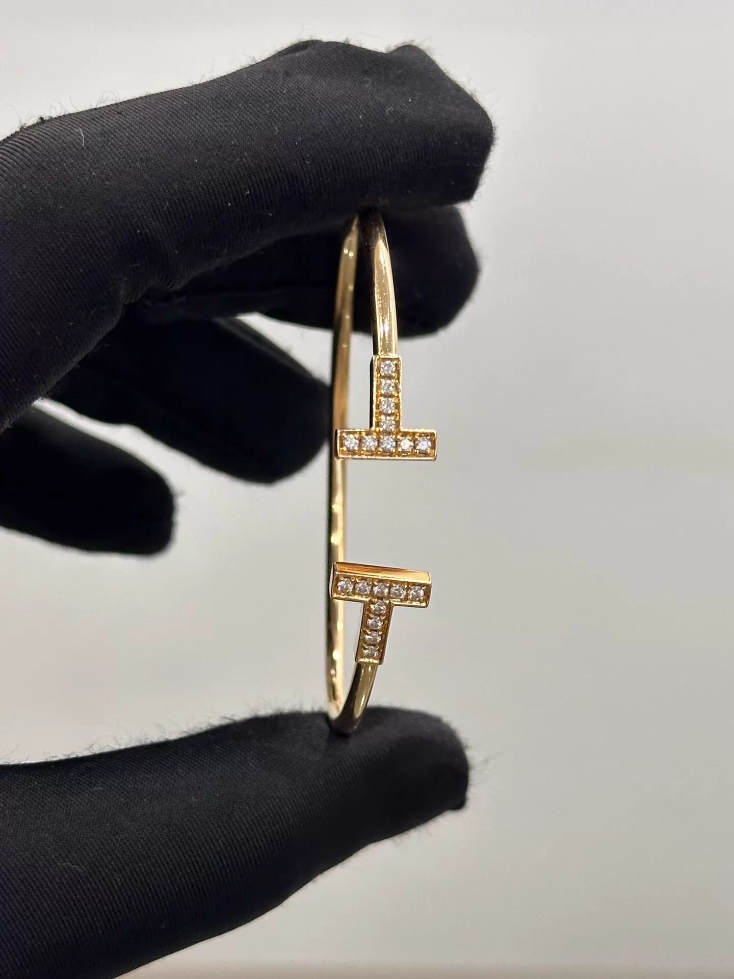 Tiffany & Co. Tiffany T Double T Pave Diamond YG Bangle 15.5cm Size ONE SIZE - 2 Thumbnail