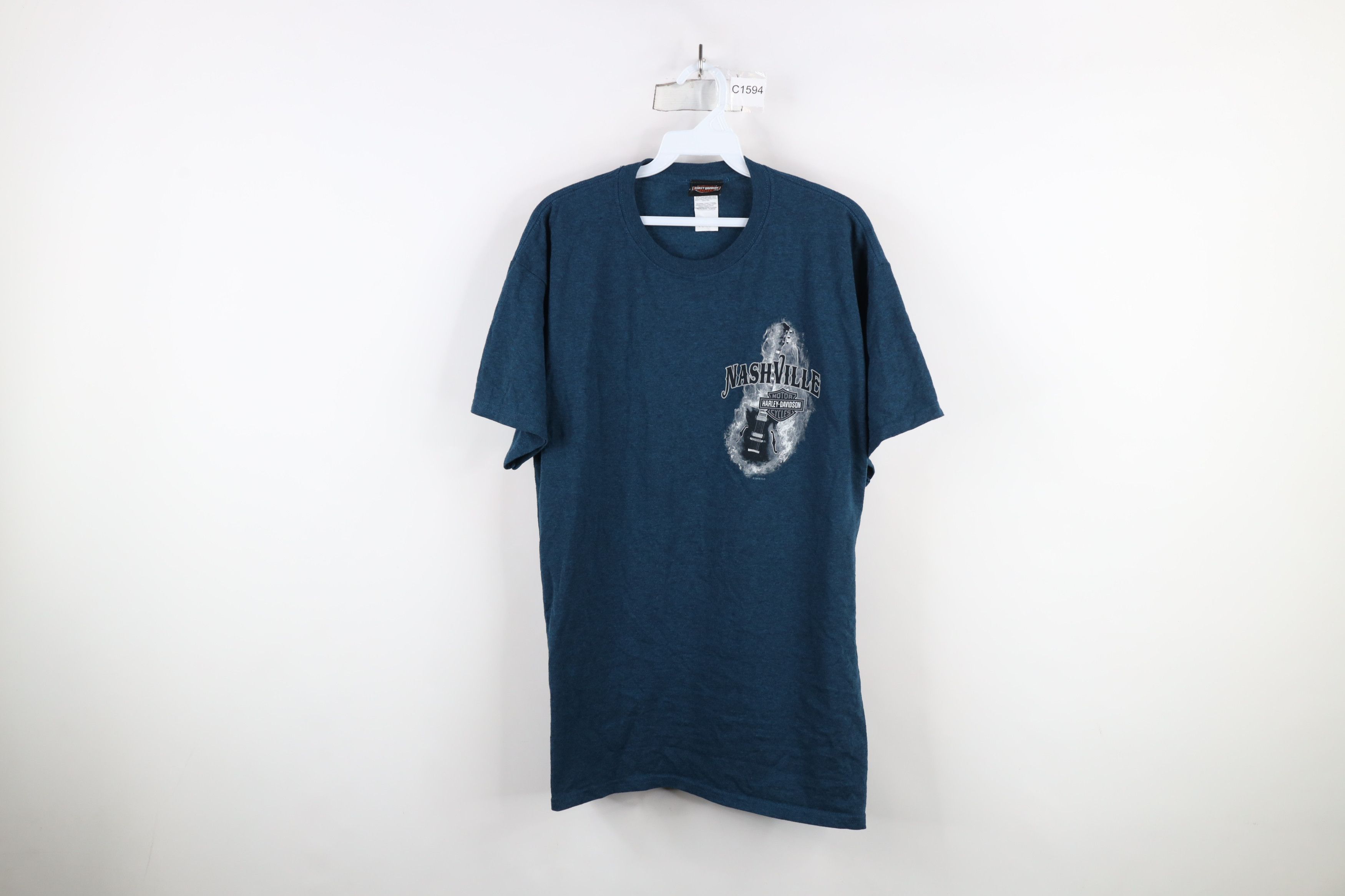 Harley Davidson × Vintage Vintage Y2K Harley Davidson Guitar Fire Flames T-Shirt Blue Size US L / EU 52-54 / 3 - 1 Thumbnail