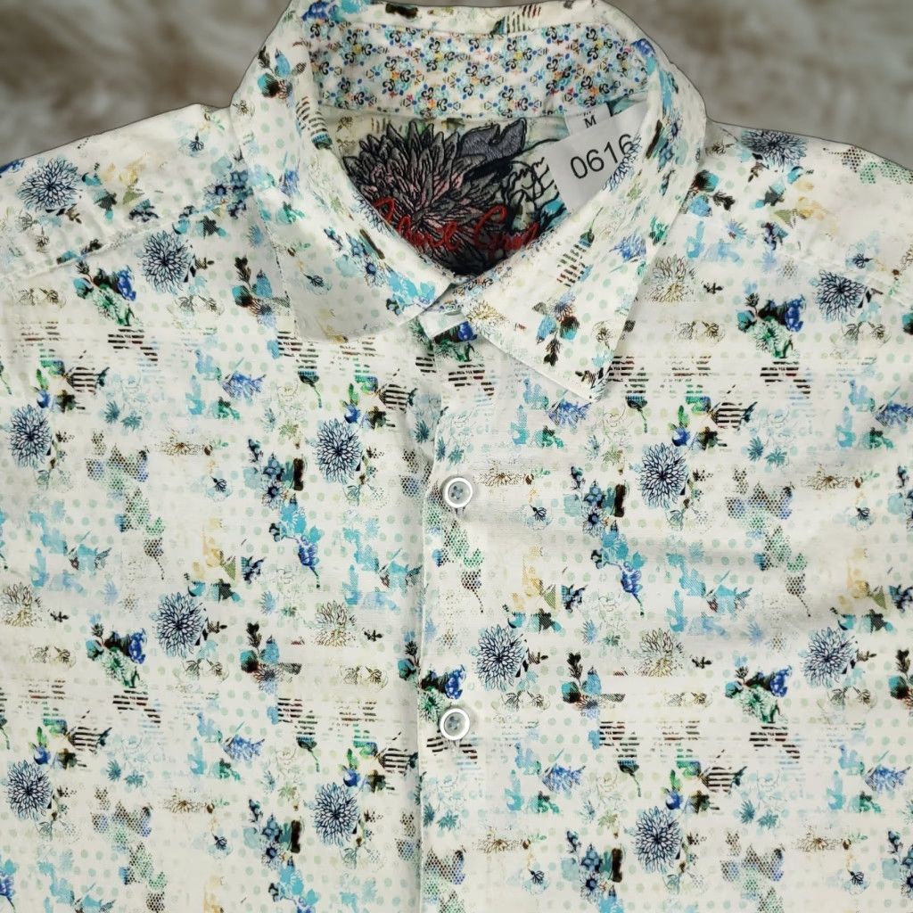 Robert Graham VINTAGE Robert Graham Shirt Mens Medium Blue White Floral Button-Up Short Sleeve Size US M / EU 48-50 / 2 - 1 Thumbnail