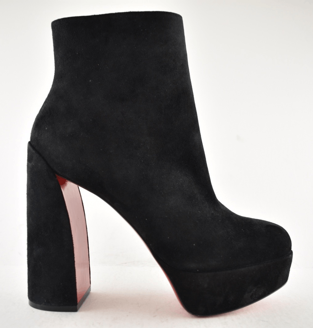 Christian Louboutin Movida Booty 130 Black Suede Platform Block Heel Bootie 37 Size US 7 / IT 37 - 2 Thumbnail