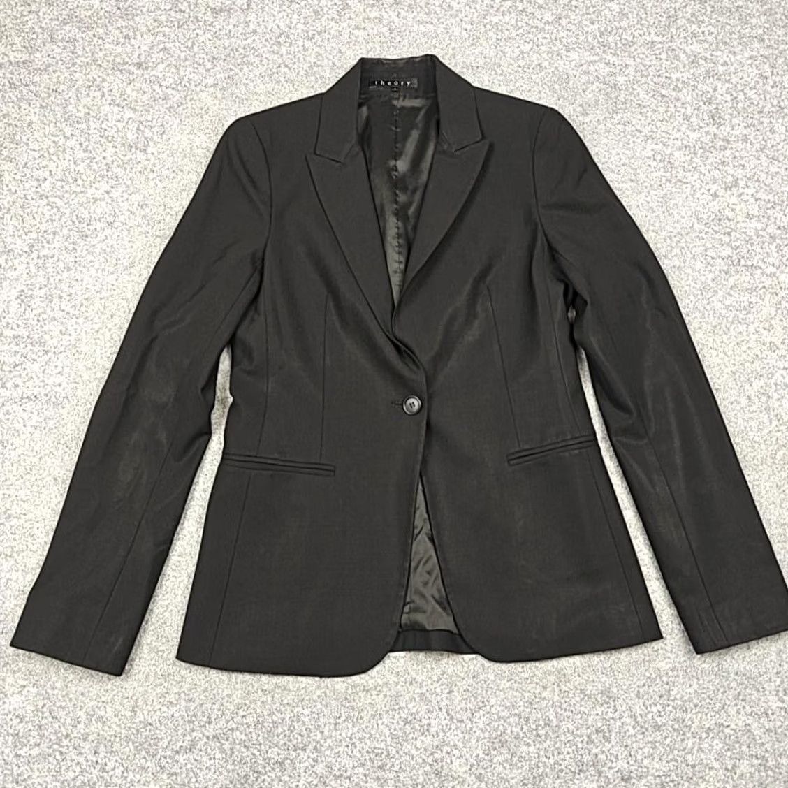 Theory Theory Blazer Womens 2 Black Wool One Button Lined Tailored Jacket Workwear Shirt Dress? Size XS / US 0-2 / IT 36-38 - 2 Thumbnail