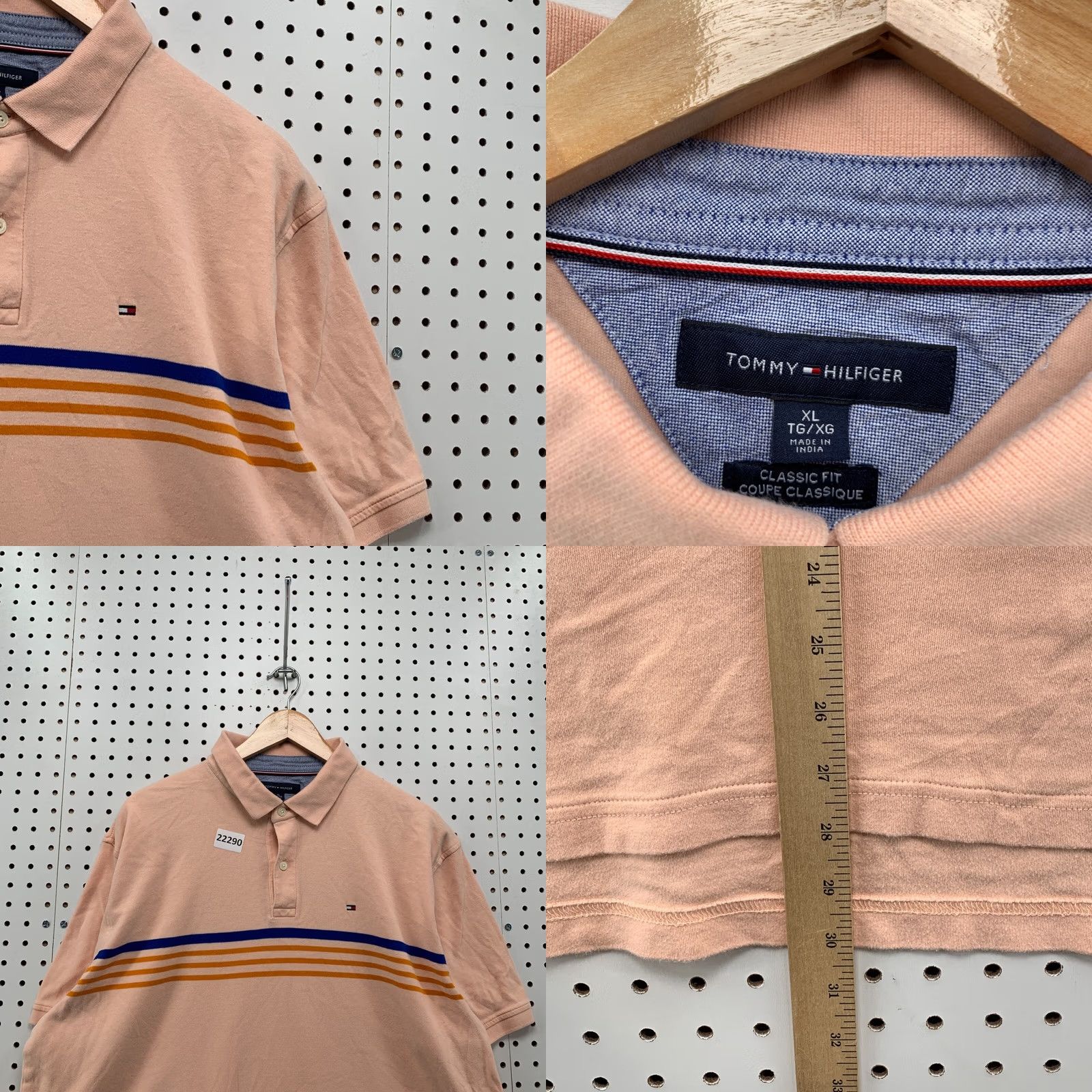 Tommy Hilfiger Tommy Hilfiger Polo Shirt Pink Blue Orange Striped Mens XL Classic Fit 25x28 Size US XL / EU 56 / 4 - 8 Thumbnail