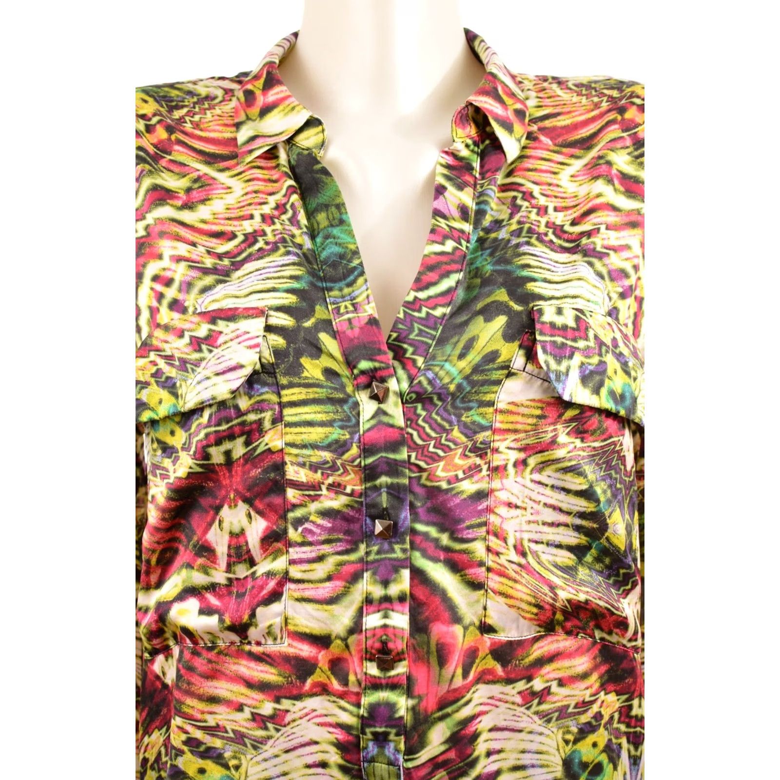 Custo Barcelona Custo Barcelona Psychedelic Print Silk Blouse Shirt Multicolor Size 1 Women Size XS / US 0-2 / IT 36-38 - 2 Thumbnail