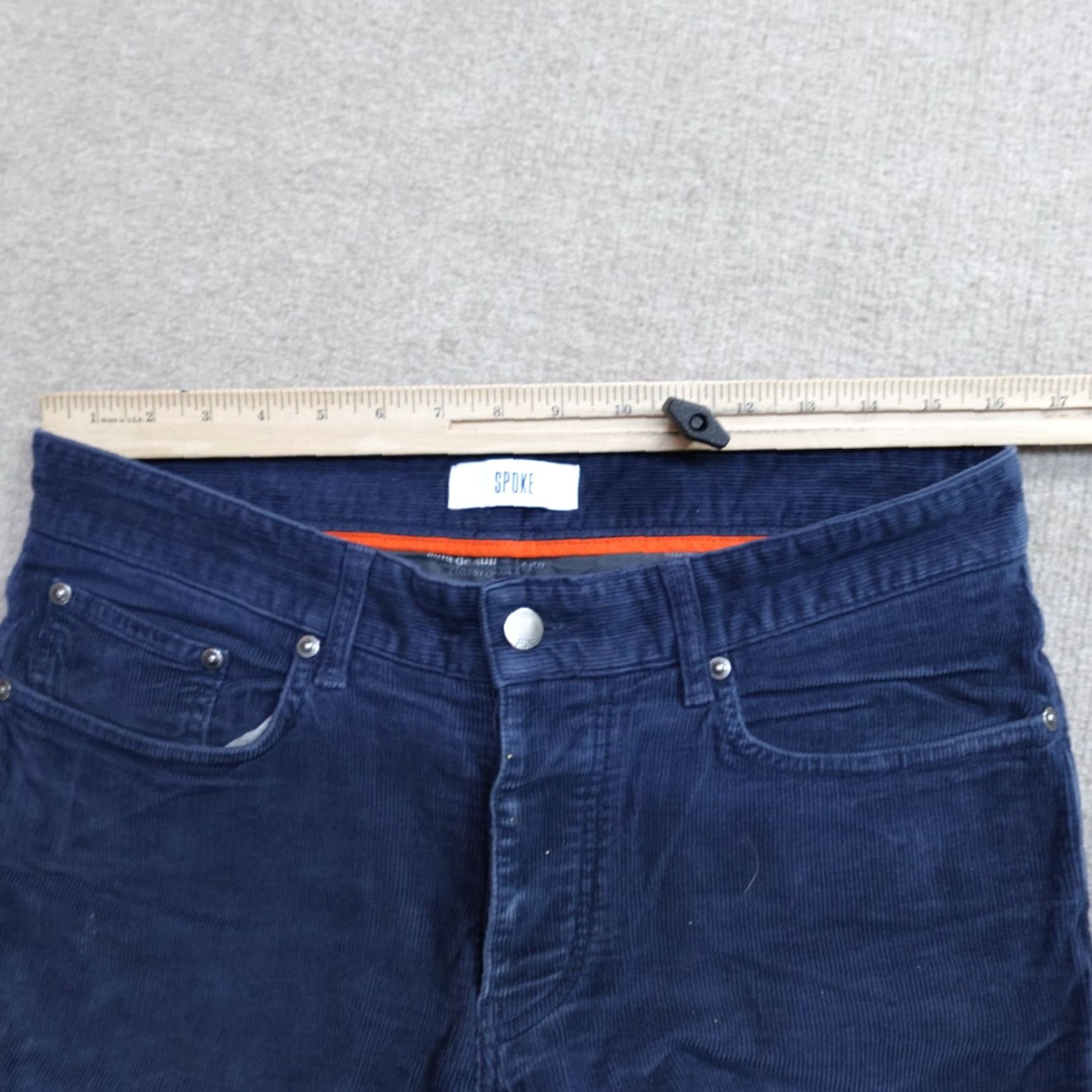 Vintage Spoke Pants 32 x 30 Blue Navy Corduroy Solid Cotton Elastane Made in Portugal Pants Men 32 Inseam 30 Regular Front Flat Chino Navy Blue Size US 32 / EU 48 - 6 Thumbnail