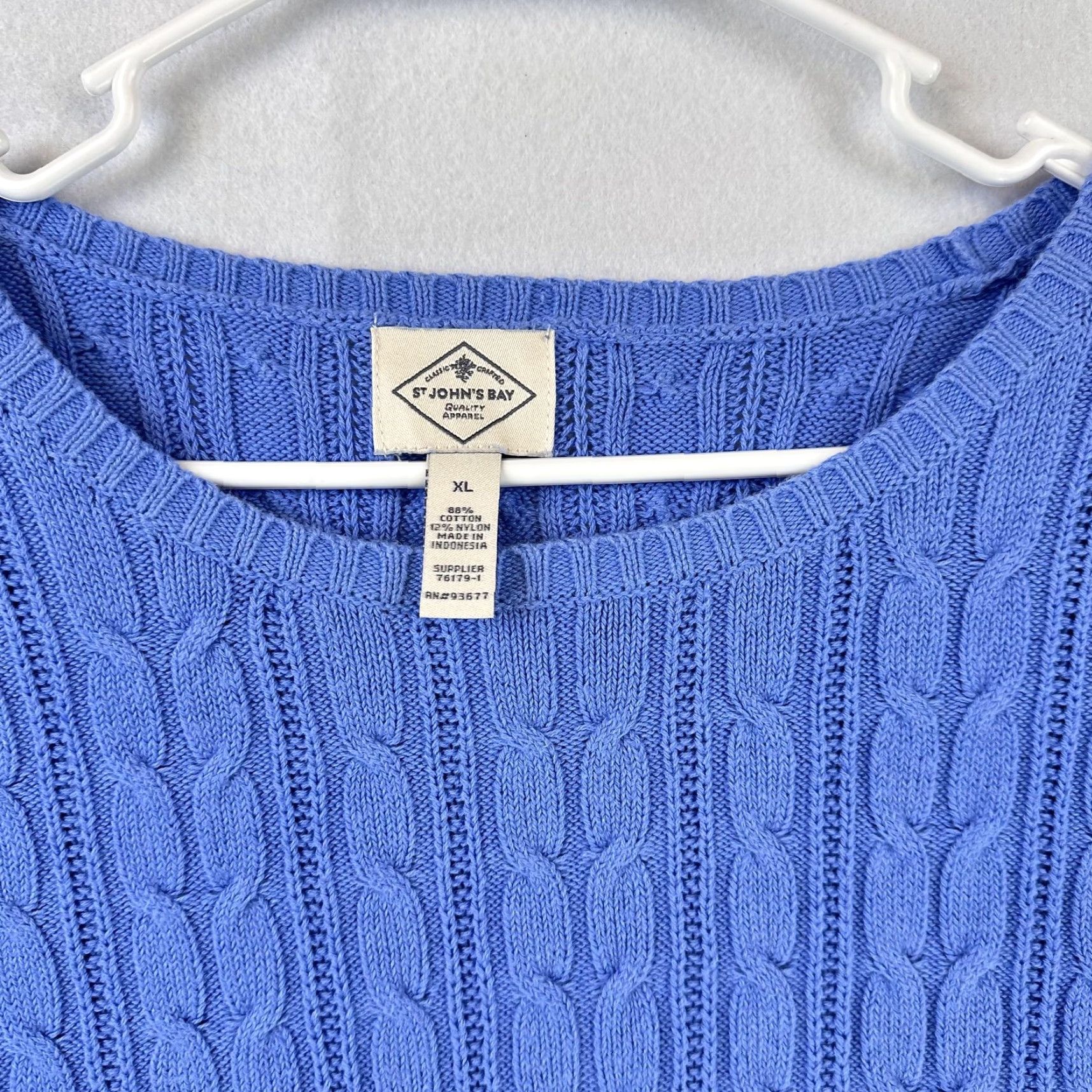 Vintage St. Johns Bay Sweater Womens XL Blue Cable Knit Pullover Crewneck Classic Style Size XL / US 12-14 / IT 48-50 - 7 Thumbnail