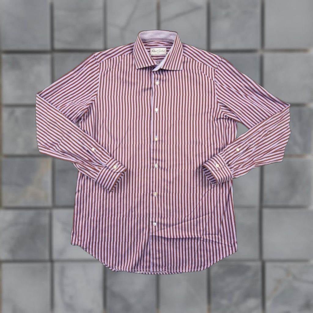Robert Graham Robert Graham Button Up Shirt Mens 15.5 Purple Striped Cotton Long Sleeve Collared Regular Fit Size US M / EU 48-50 / 2 - 1 Thumbnail