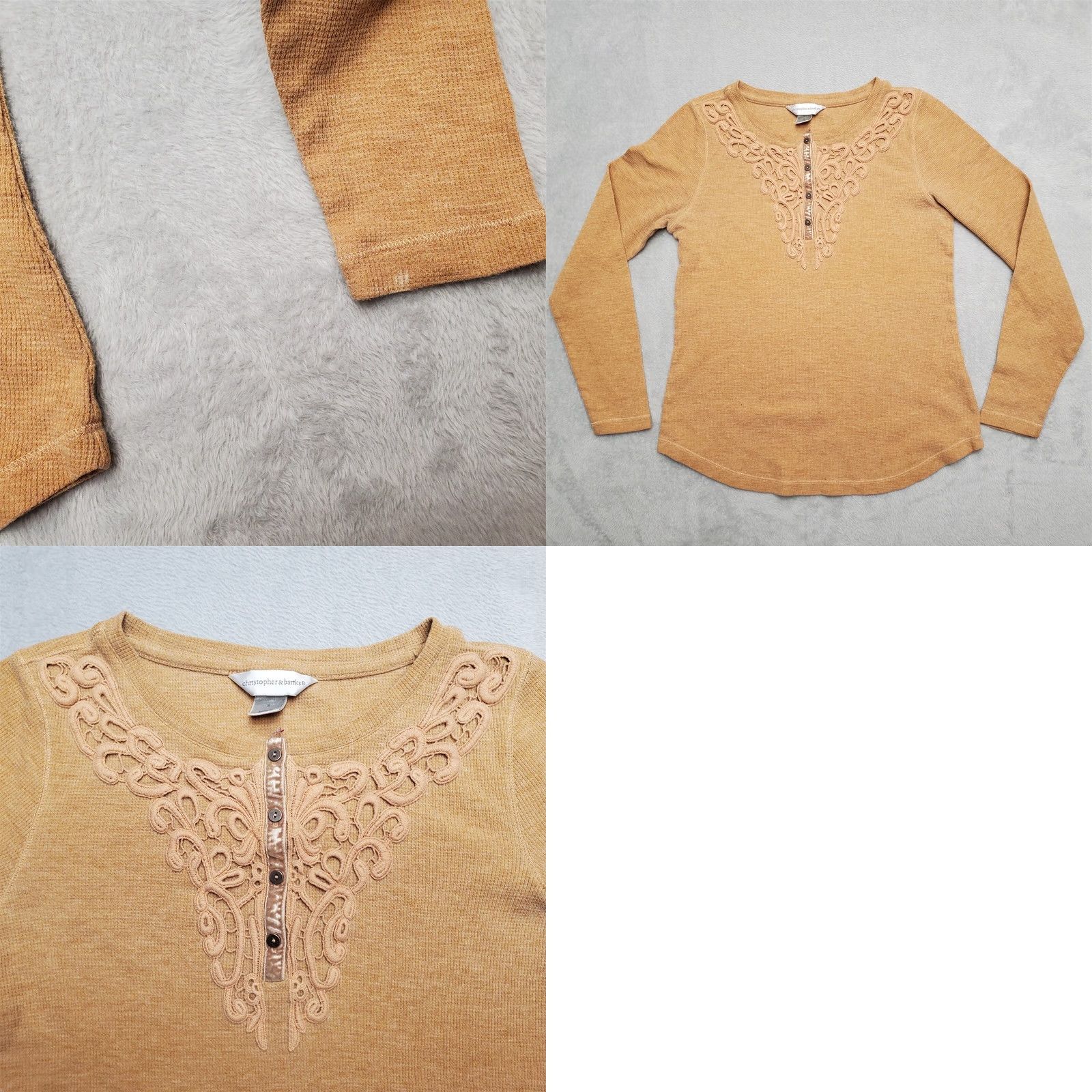 Vintage Christopher Banks Shirt Women Small Brown Henley Lace Top Casual Thermal Size S / US 4 / IT 40 - 8 Thumbnail