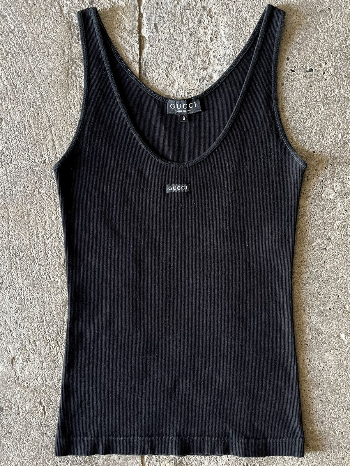 GUCCI TOM FORD top VINTAGE 2000 BLACK RIBBED SLEEVELESS TANK TOP SIZE LARGE