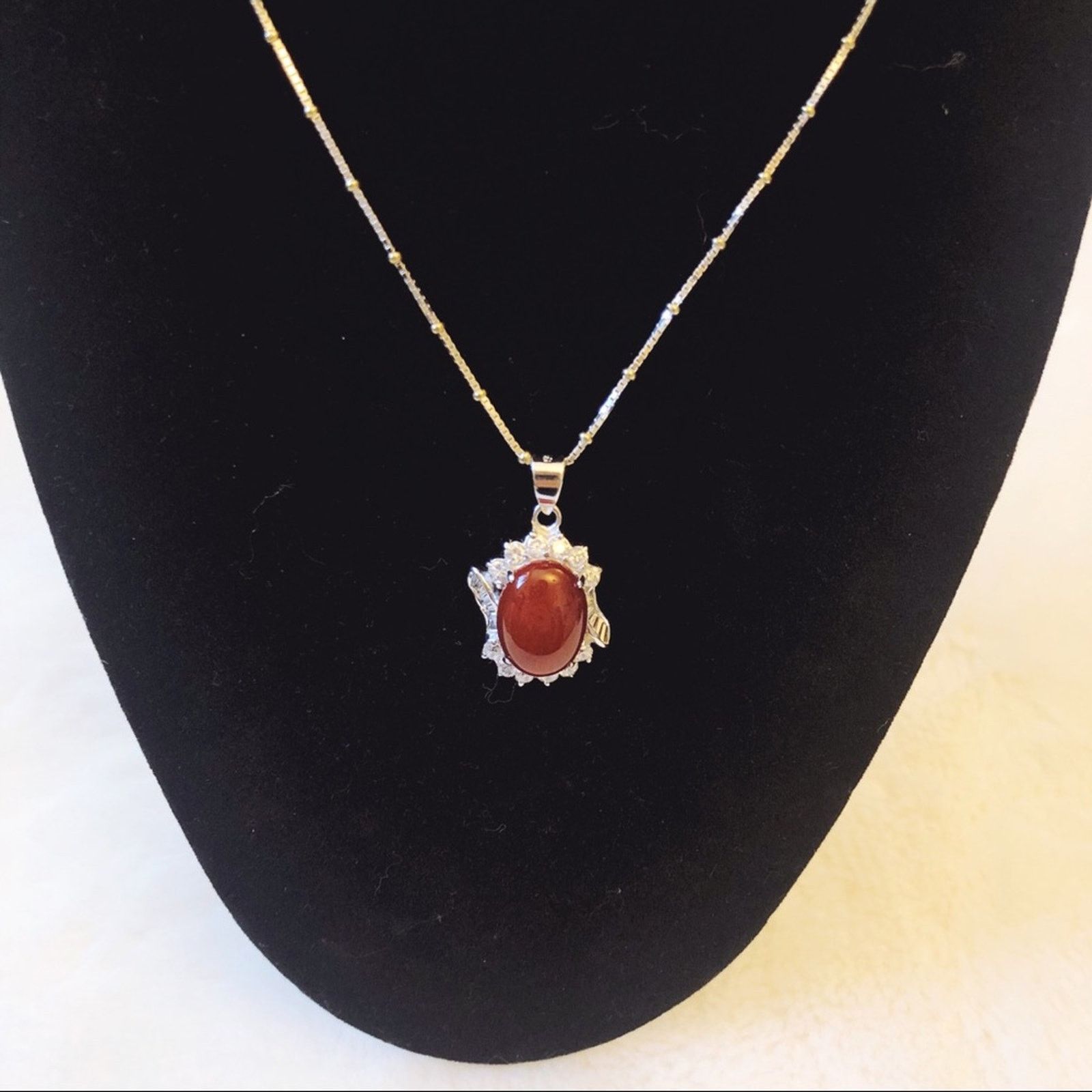 Other Sterling Silver Red Crystal Pendant Necklace Size ONE SIZE - 2 Thumbnail