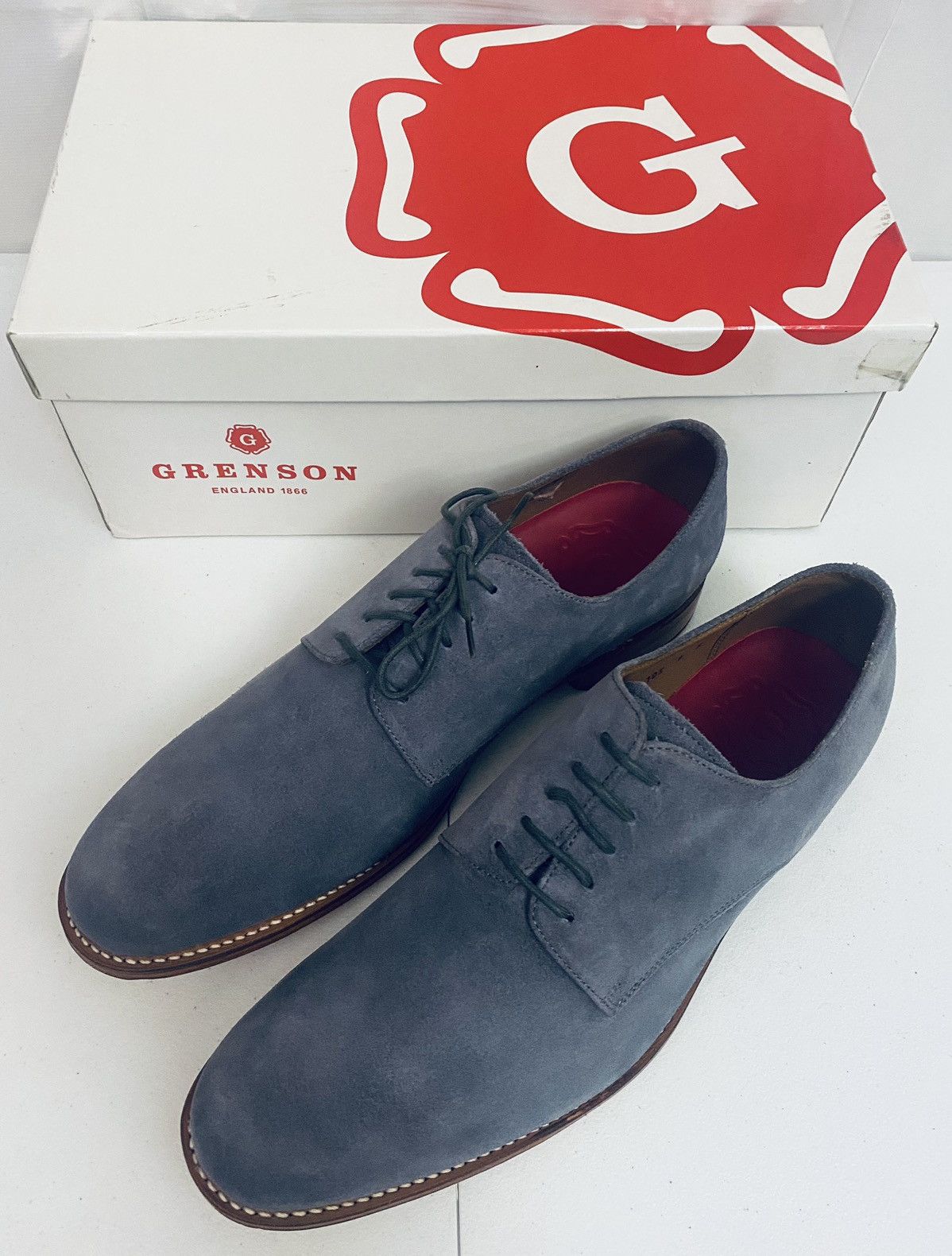 Grenson Grenson 🏴󠁧󠁢󠁥󠁮󠁧󠁿 Blue Suede Leather Burnished Finnegan Derby 10 NIB Size US 10 / EU 43 - 10 Thumbnail