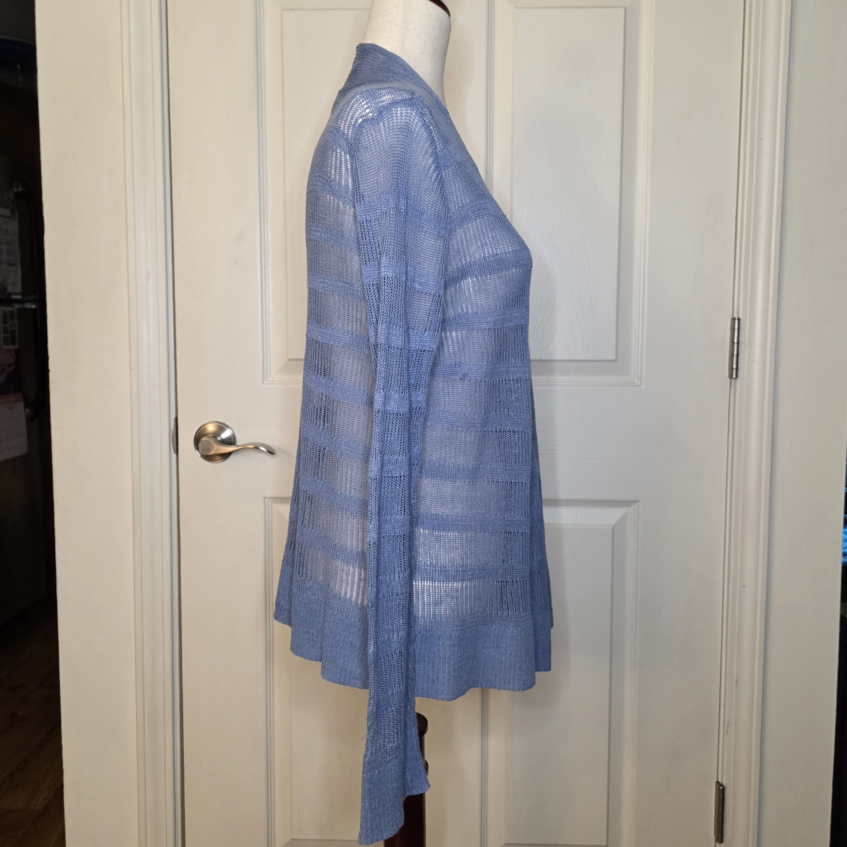 Eileen Fisher Eileen Fisher Blue Linen Open Knit Cardigan Size M / US 6-8 / IT 42-44 - 4 Thumbnail