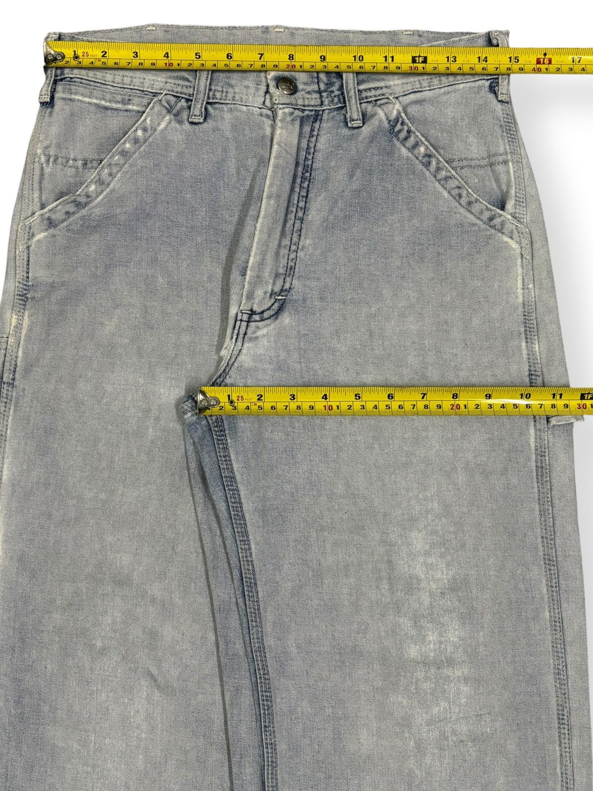 Issey Miyake × Lee Vintage 90s Lee Light Blue Wash Baggy Ripped Carpenter Jeans Size US 30 / EU 46 - 13 Thumbnail