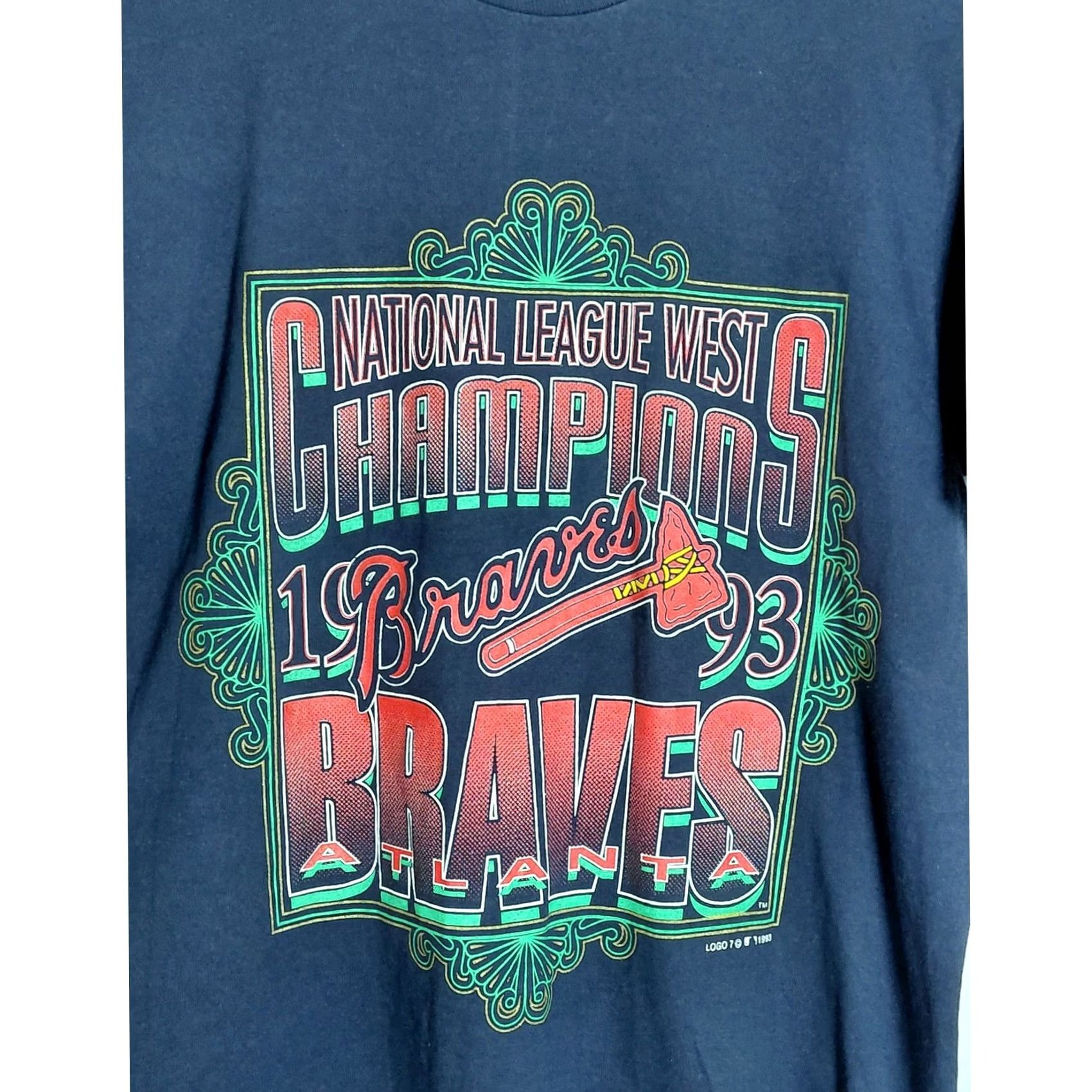 Fruit Of The Loom VINTAGE FRUIT OF THE LOOM Braves Champions T-Shirt Blue Graphic Size M Mens Size US M / EU 48-50 / 2 - 3 Thumbnail