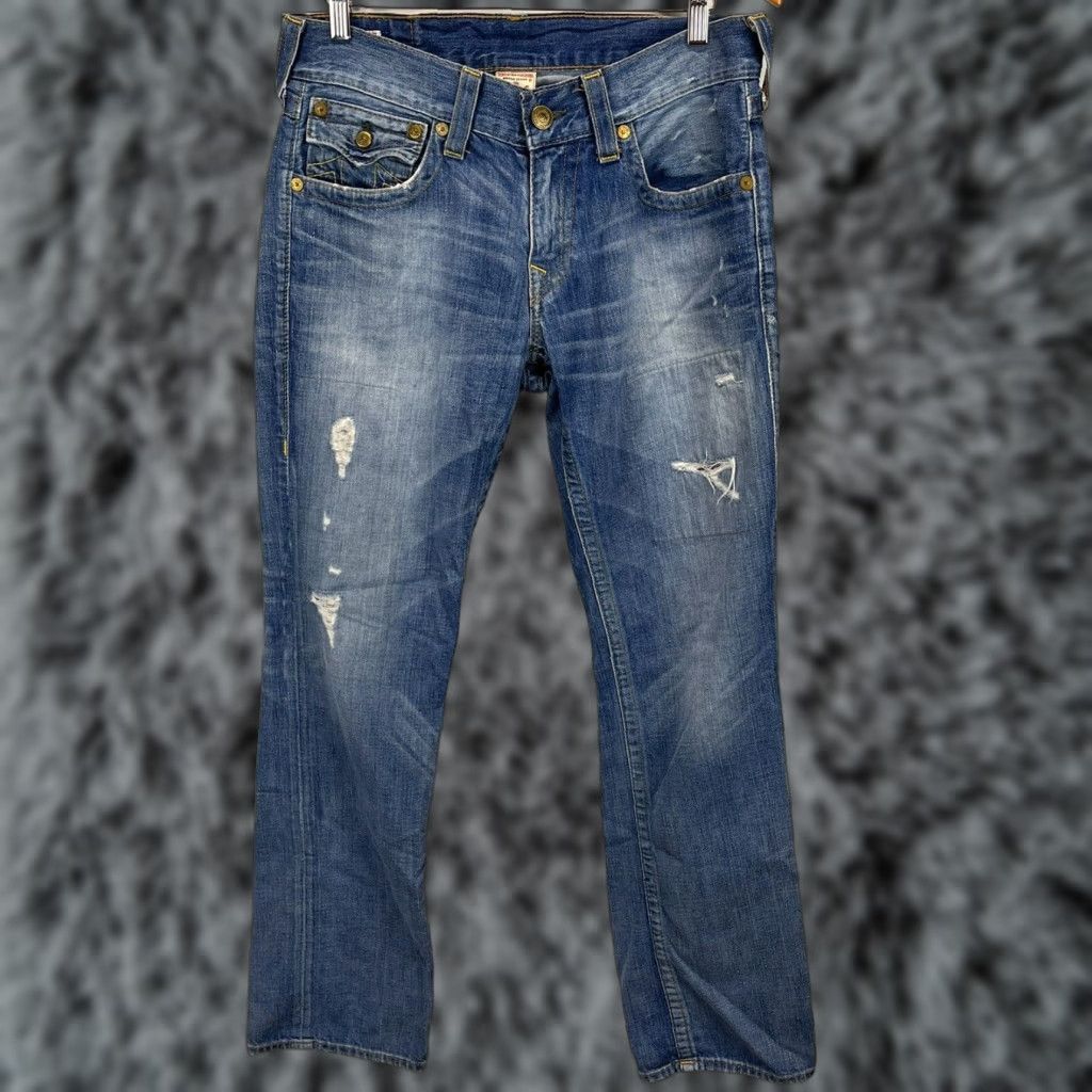 True Religion VINTAGE True Religion Ricky Jeans Men's Straight Leg 32x33 Blue Distressed Denim Size US 32 / EU 48 - 1 Thumbnail