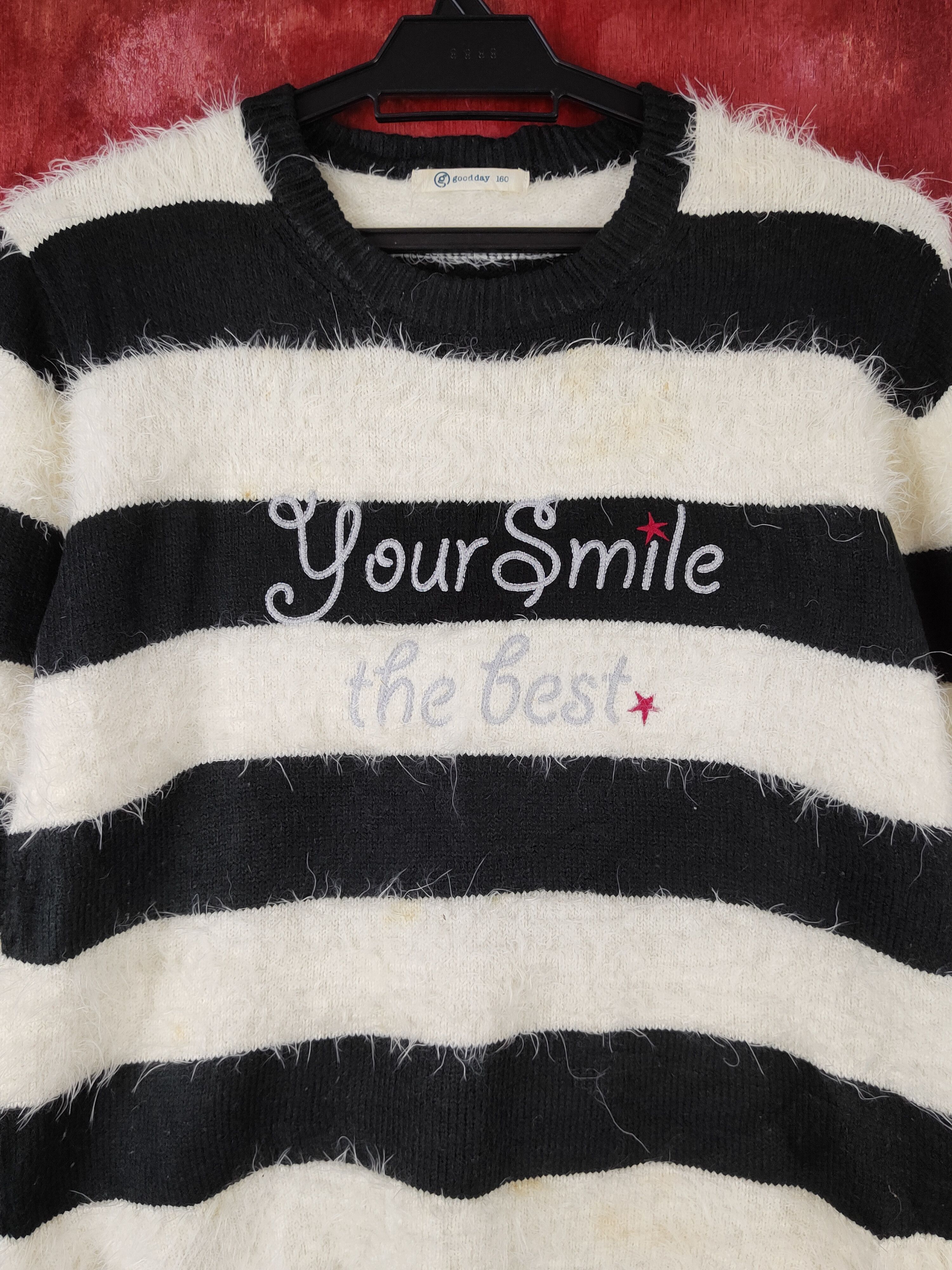Japanese Brand × Vintage Beige Stripe Fur Mohair Knitwear ❌ Kurt Cobain Design Size M / US 6-8 / IT 42-44 - 2 Thumbnail
