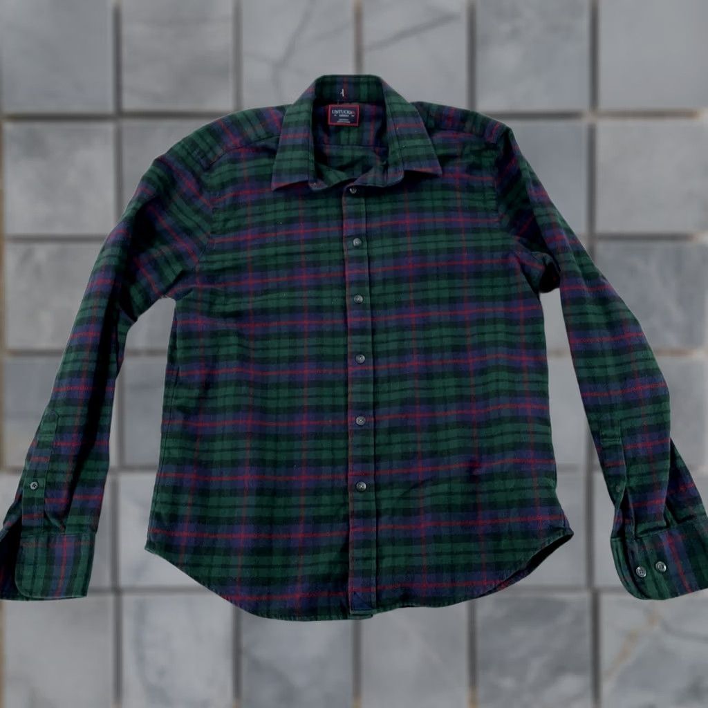 UNTUCKit UNTUCKit Shirt Mens Medium Green Navy Plaid Collared Button Down Flannel 100% Cotton Casual Long Sleeve Vintage No Size US M / EU 48-50 / 2 - 1 Thumbnail