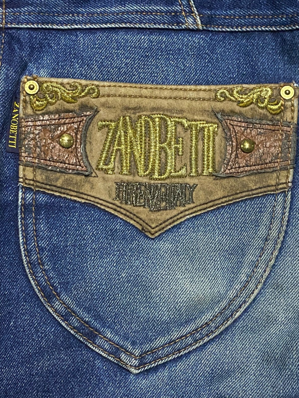 Zanetti Vintage Zanobetti Blue Wash Embroidery Pocket Loose Jeans Size US 31 - 9 Thumbnail