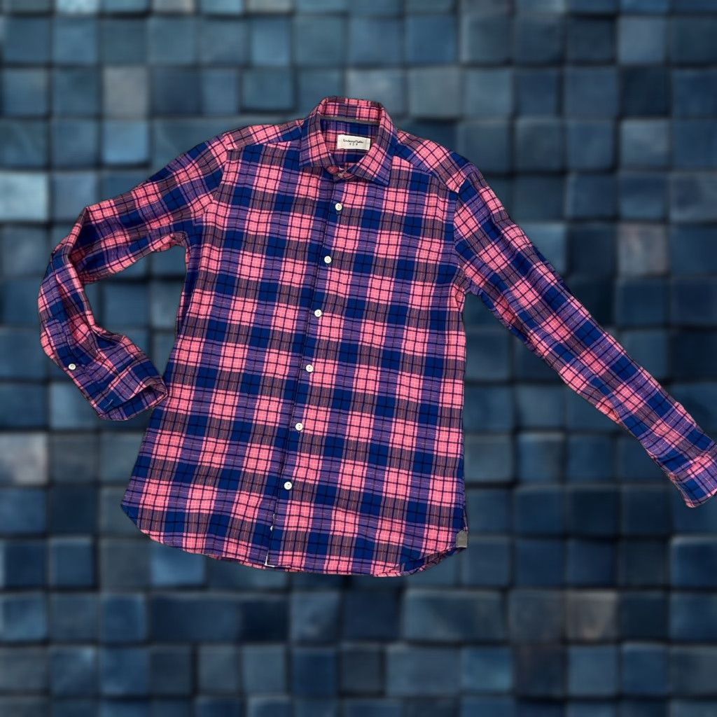 Vintage VINTAGE Tintoria Mattei 954 Shirt Plaid Check Long Sleeve Button-Up Collared 38 Pink Regular Fit Men Size US M / EU 48-50 / 2 - 1 Thumbnail