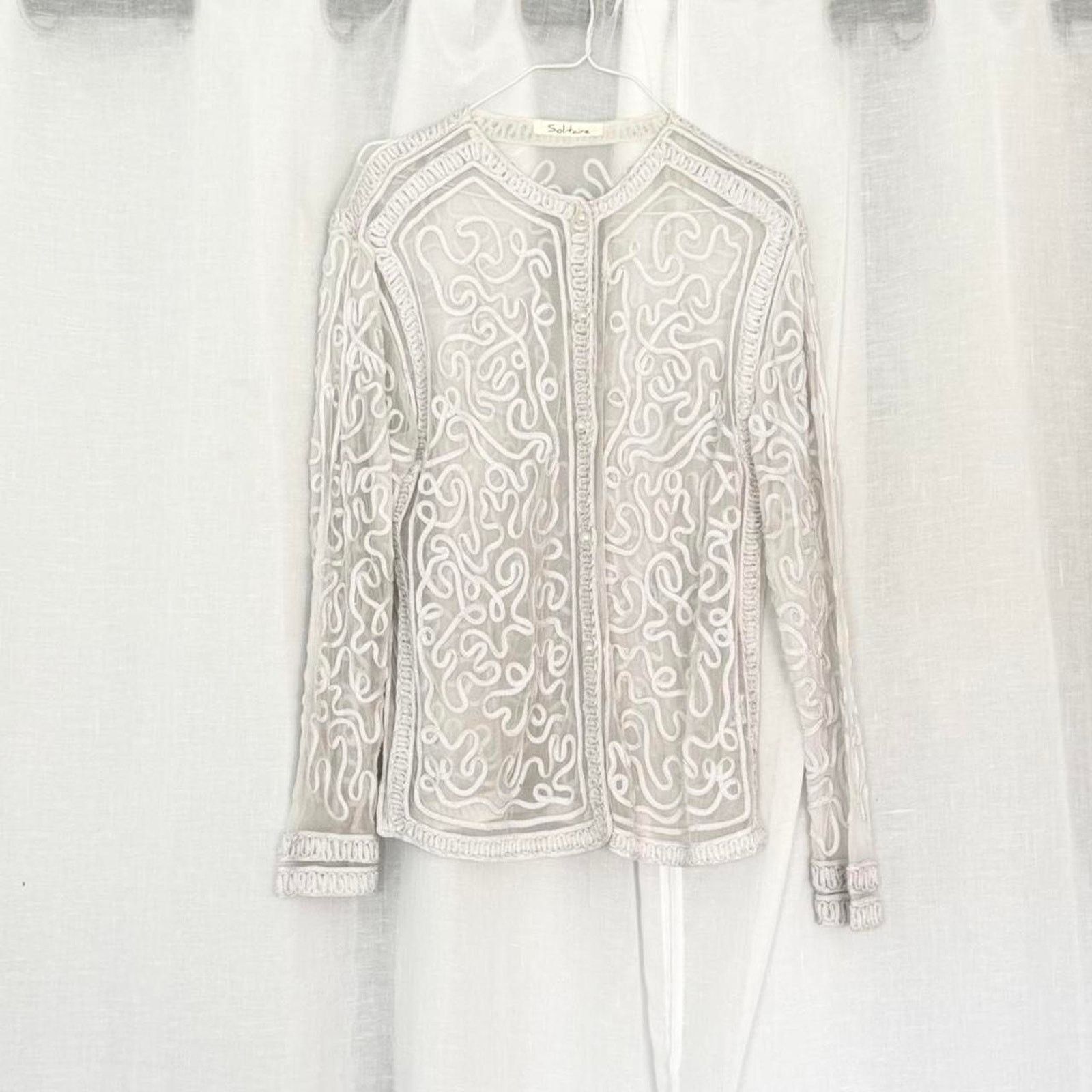Vintage ✦ SHEER EMBROIDERED LACE JACKET ✦ Size L / US 10 / IT 46 - 2 Thumbnail