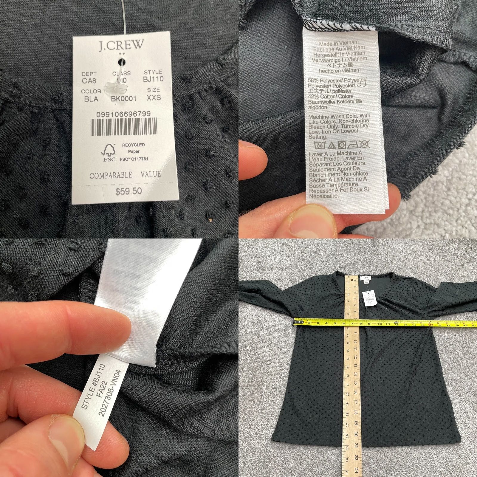 J.Crew J.CREW Blouse Shirt Womens XXS Black Poet Sleeve Pleated Round Neck Tunic Classic Knit Satin? Size XXS / US 00 / IT 34 - 8 Thumbnail