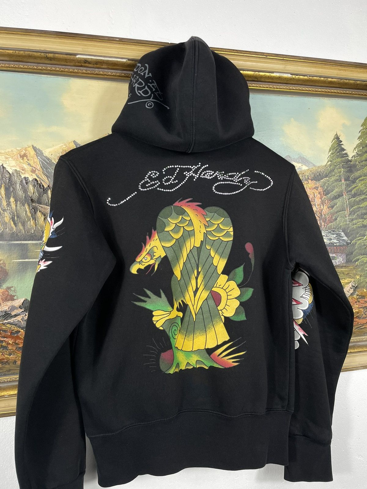 Christian Audigier × Ed Hardy × Vintage Ed Hardy Retro 00s Hoodie With Crystals Affliction Grunge Size M / US 6-8 / IT 42-44 - 8 Thumbnail