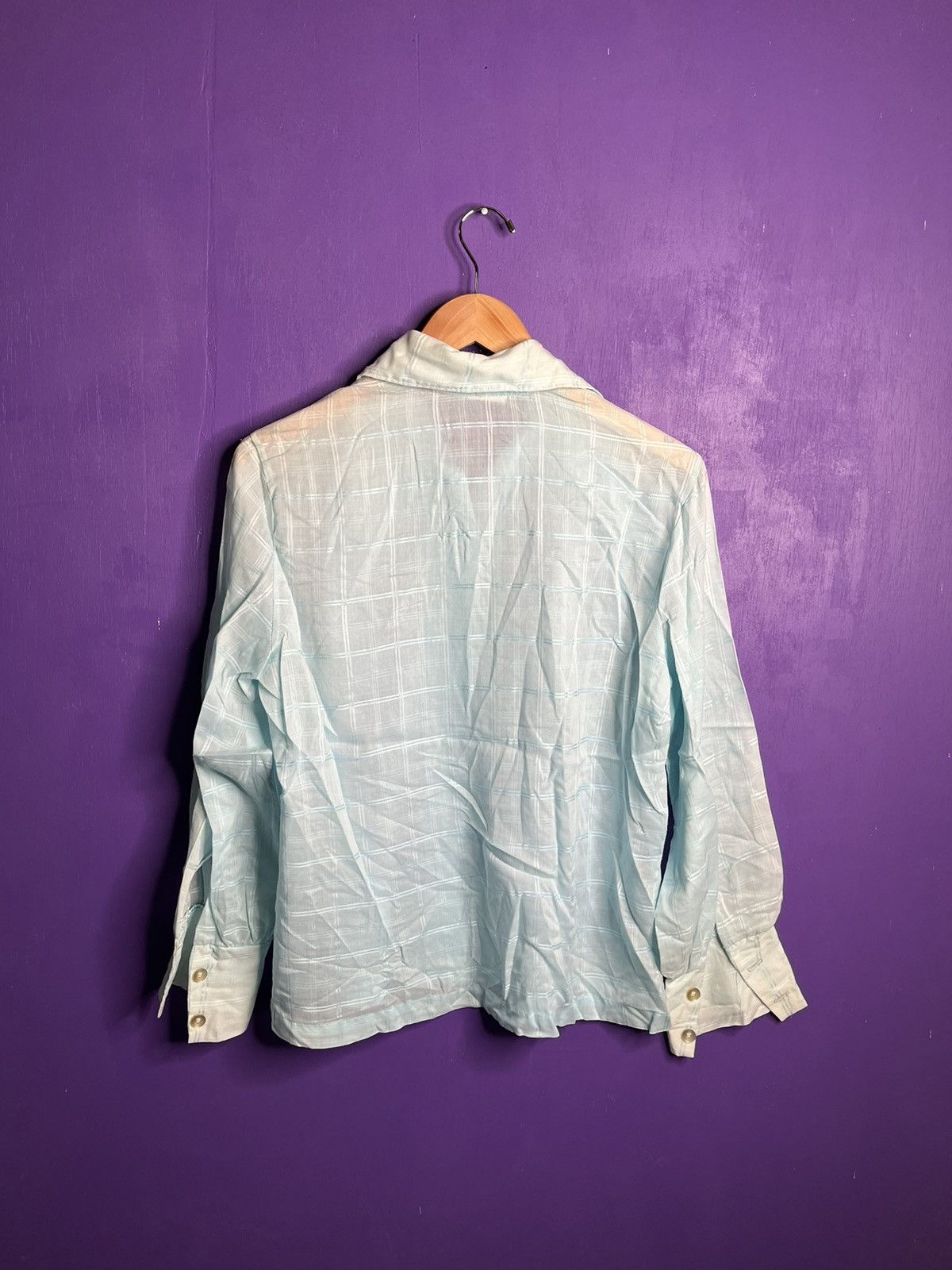 Vintage Vintage 70s blue squares button up shirt Size M / US 6-8 / IT 42-44 - 2 Thumbnail