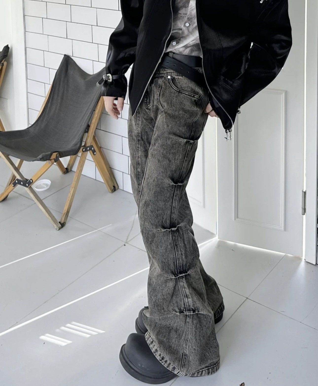 Jean × Streetwear Opium Cargo Flared Stack Jeans, Wide Leg