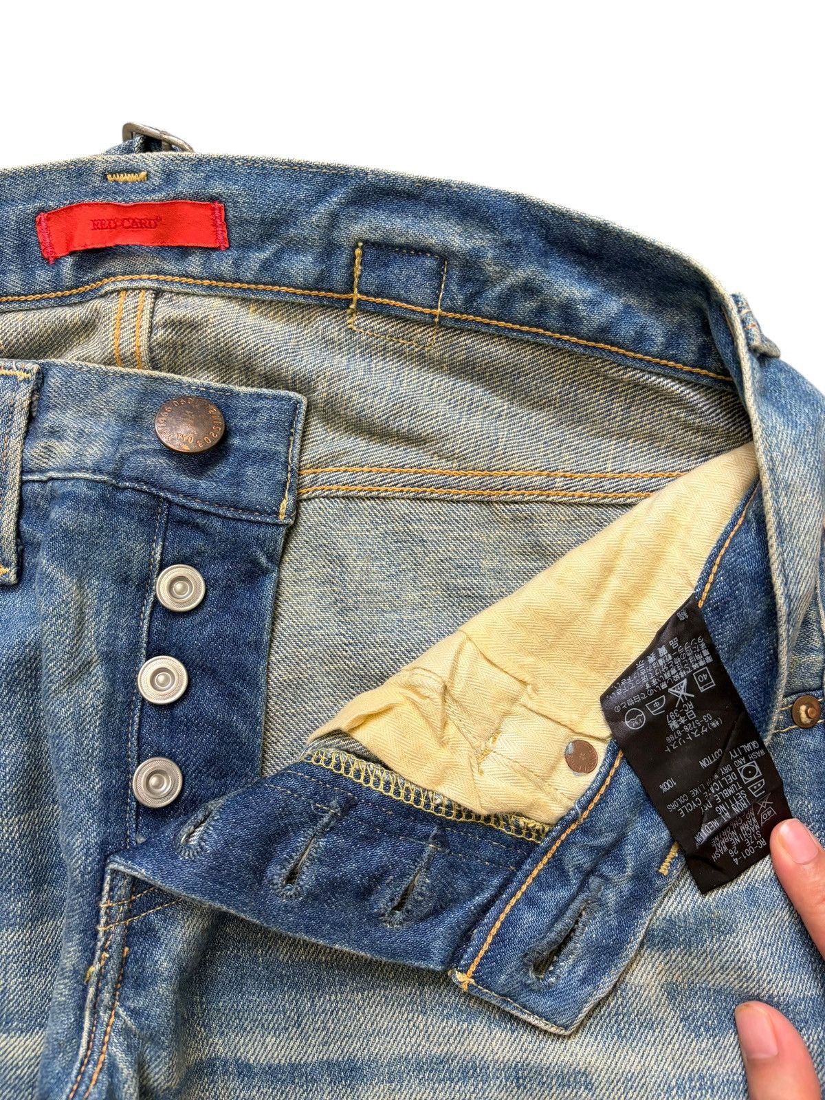 Edwin Vintage / Y2K Red Card Buckle Back Mud Wash Distress Jeans Size US 29 - 5 Thumbnail