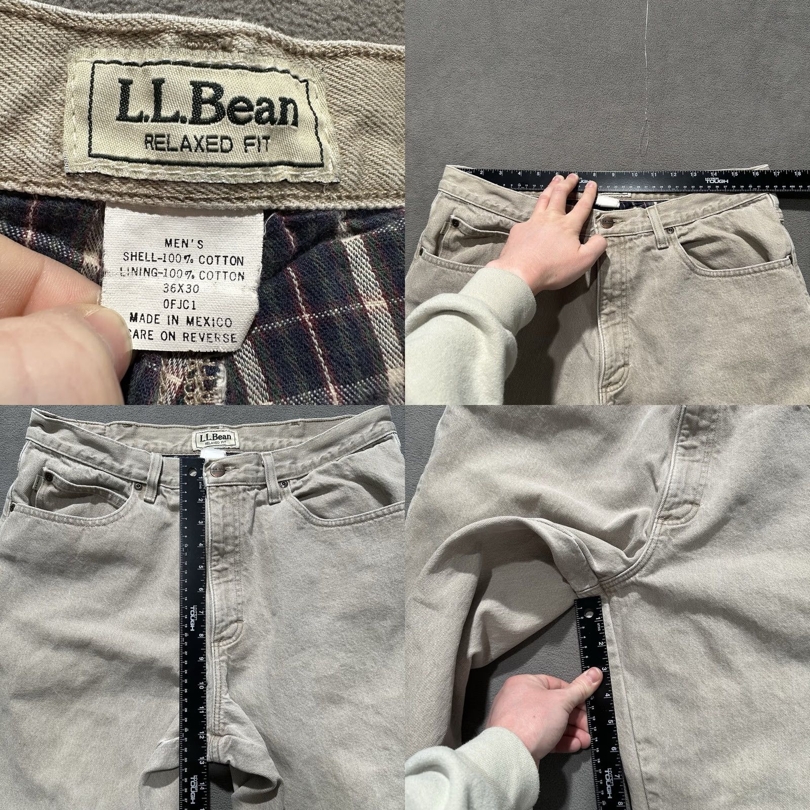 Vintage LL Bean Jeans Mens Relaxed Fit Beige Denim Flannel Lined 36x30 (Fits 33x28) GUC Size US 36 / EU 52 - 9 Thumbnail