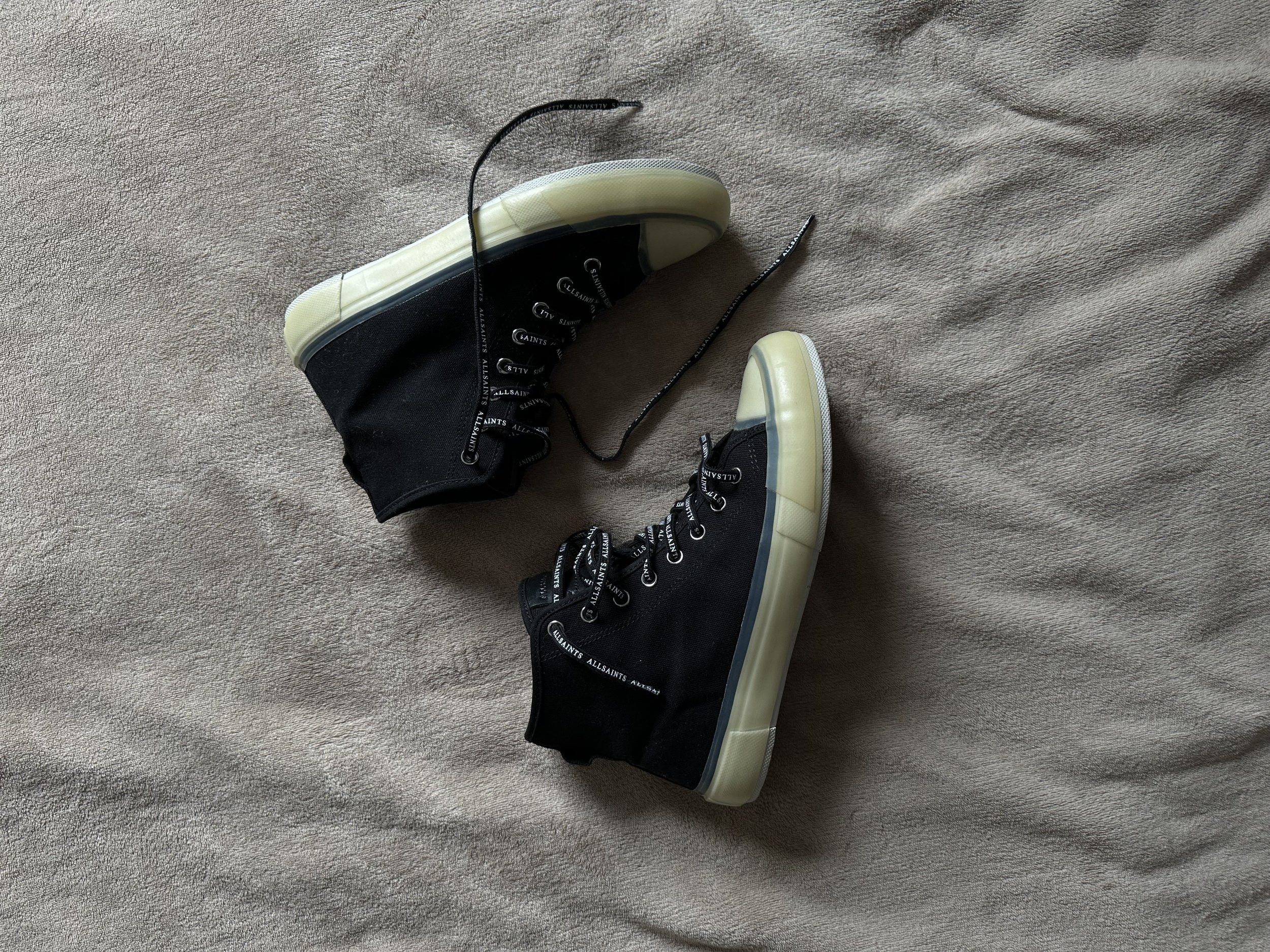 Allsaints ALLSAINTS Canvas High Top Sneakers Black Logo Laces EU 41 Size US 8.5 / EU 41-42 - 3 Thumbnail