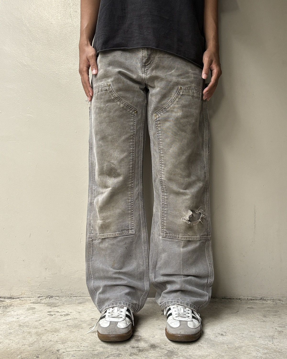 Carhartt Faded Grey Thrashed Carhartt Double Knee Pants Size US 30 / EU 46 - 4 Thumbnail