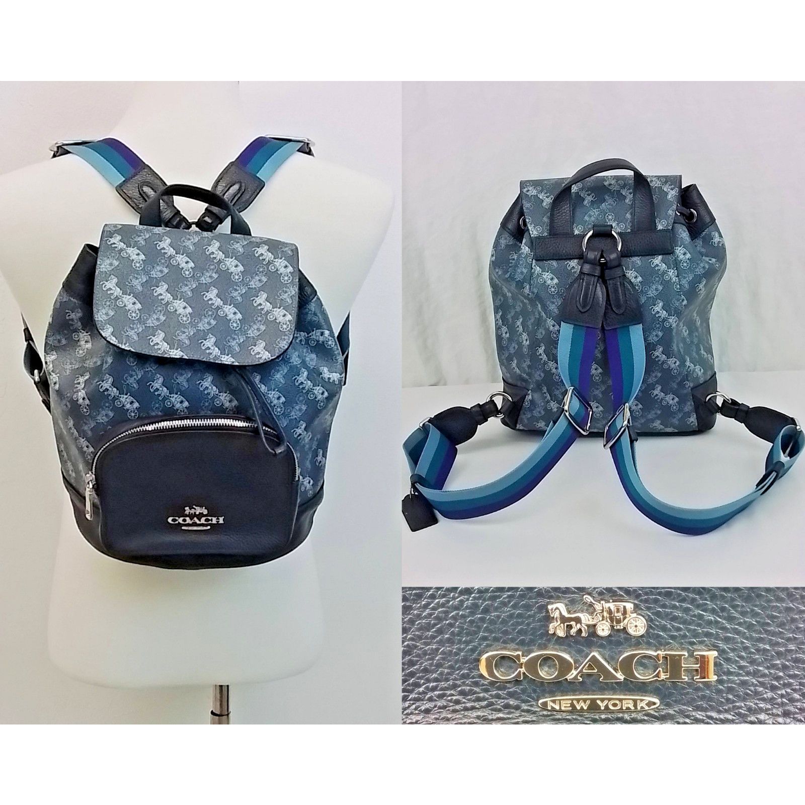 Coach Coach Jes Backpack Horse + Carriage Print Blue Drawstring Size ONE SIZE - 1 Thumbnail
