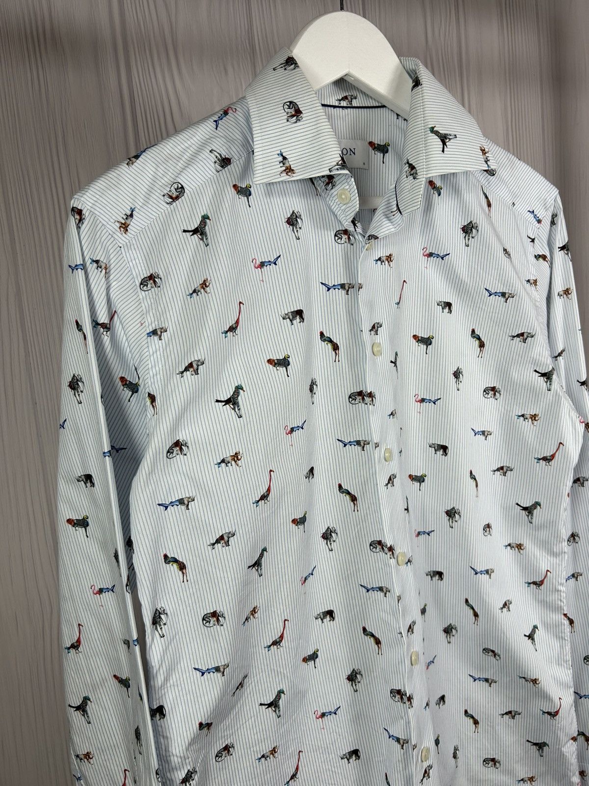 Eton ETON Blue Stripe Animal Print Shirt Size 38/15 Size US S / EU 44-46 / 1 - 2 Thumbnail