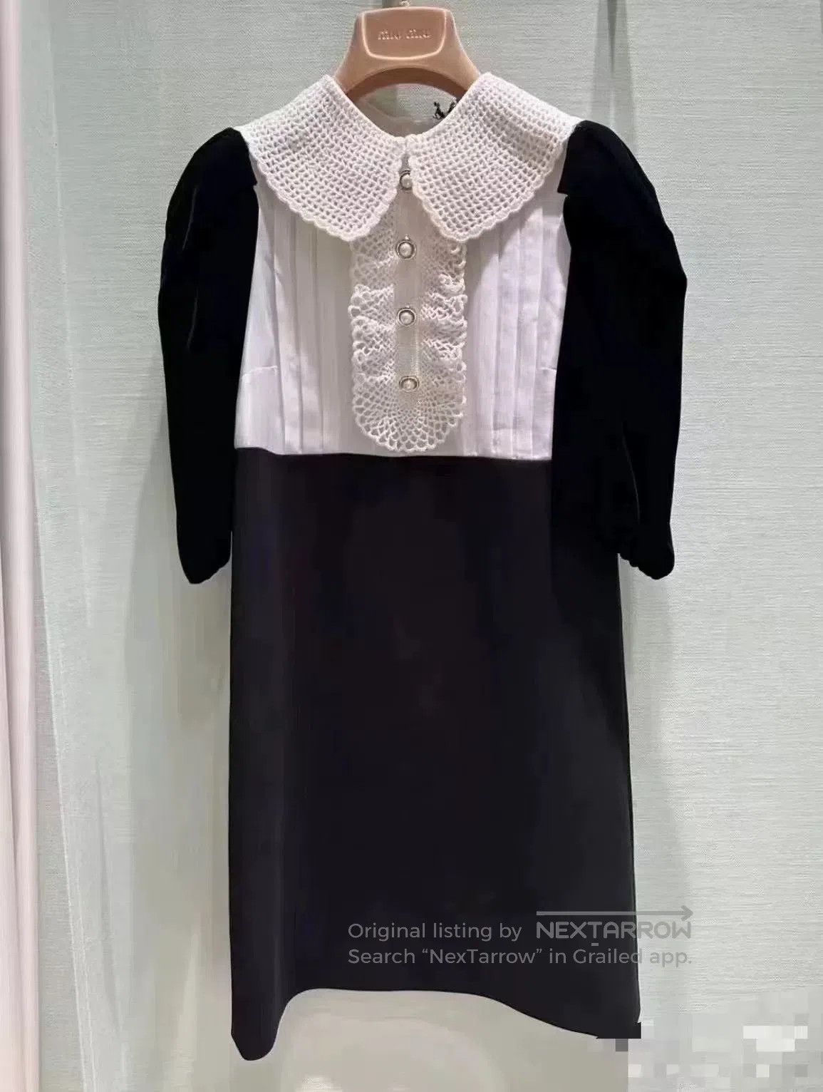 Miu Miu miumiu silk velvet dress with collar. Size US 36 / EU 52 - 1 Thumbnail