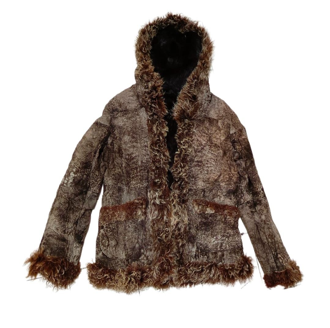 image of Beauty Beast x If Six Was Nine Patterned Genuine Leather Shearling Jacket With Genuine in Brown (Si