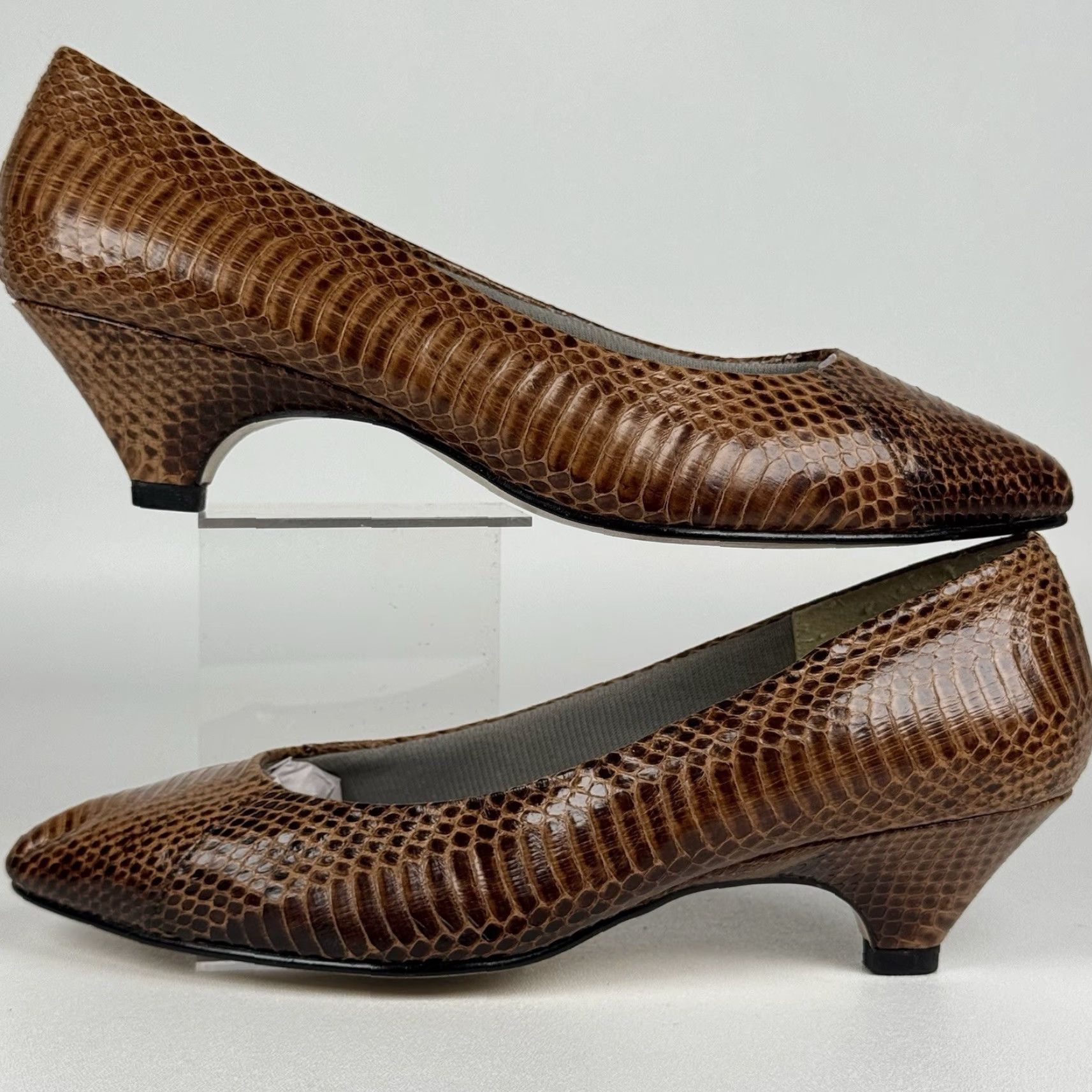 Skin VINTAGE Snake Skin Brown Leather Pumps Heels Womens 8 M Size US 8 / IT 38 - 5 Thumbnail