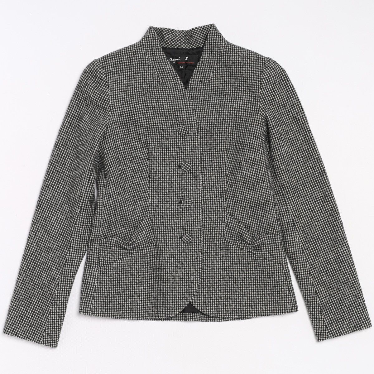 agnes b. Agnes b. Wool Polyamide Houndstooth Blazer Jacket Gray Size XS / US 0-2 / IT 36-38 - 7 Thumbnail