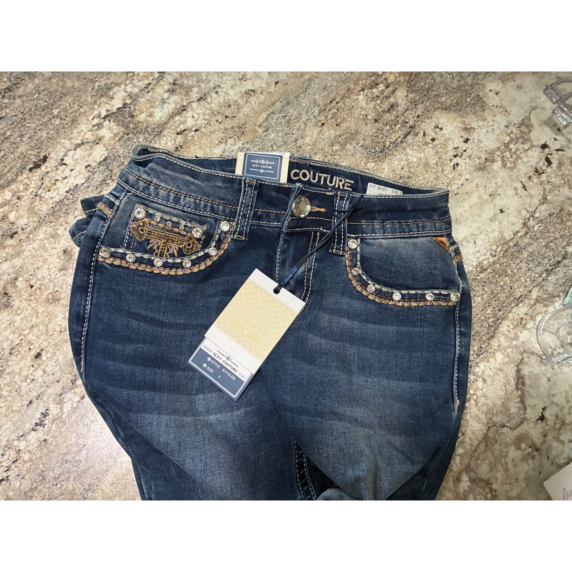 Other Sexy Couture Womens Bootcut Jeans With Rhinestone Embellishe Size 27" / US 4 / IT 40 - 4 Thumbnail