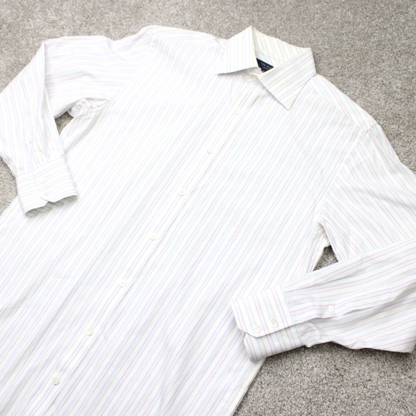 Ted Baker Ted Baker London Shirt Mens 15, 32/33 White/Blue/Purple 100% Cotton L/S Button-Down Collar Shirt/Dress Size US M / EU 48-50 / 2 - 4 Thumbnail