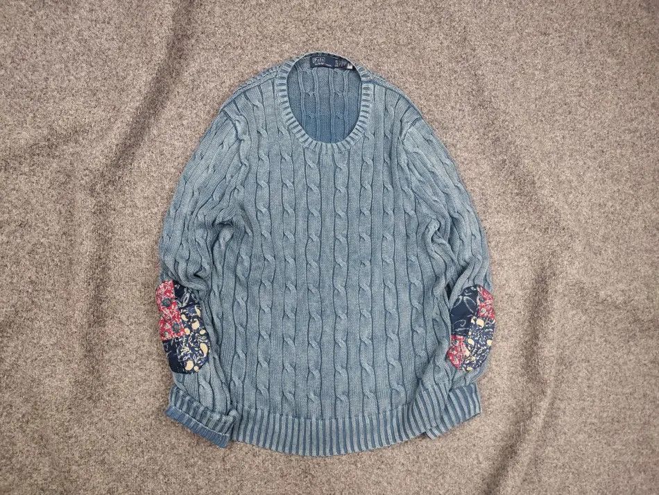 Polo Ralph Lauren Rare Polo Ralph Lauren Indigo Patchwork Elbow Knit Sweater Size XL / US 12-14 / IT 48-50 - 2 Thumbnail