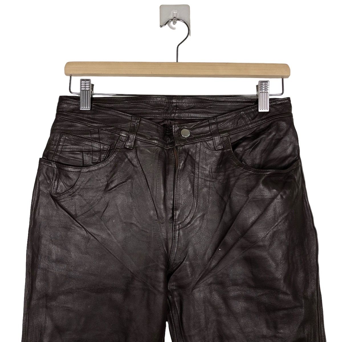 Genuine Leather 🔥Vintage Rich Brown Genuine Leather Pants Union Made Method Size US 28 / EU 44 - 3 Thumbnail