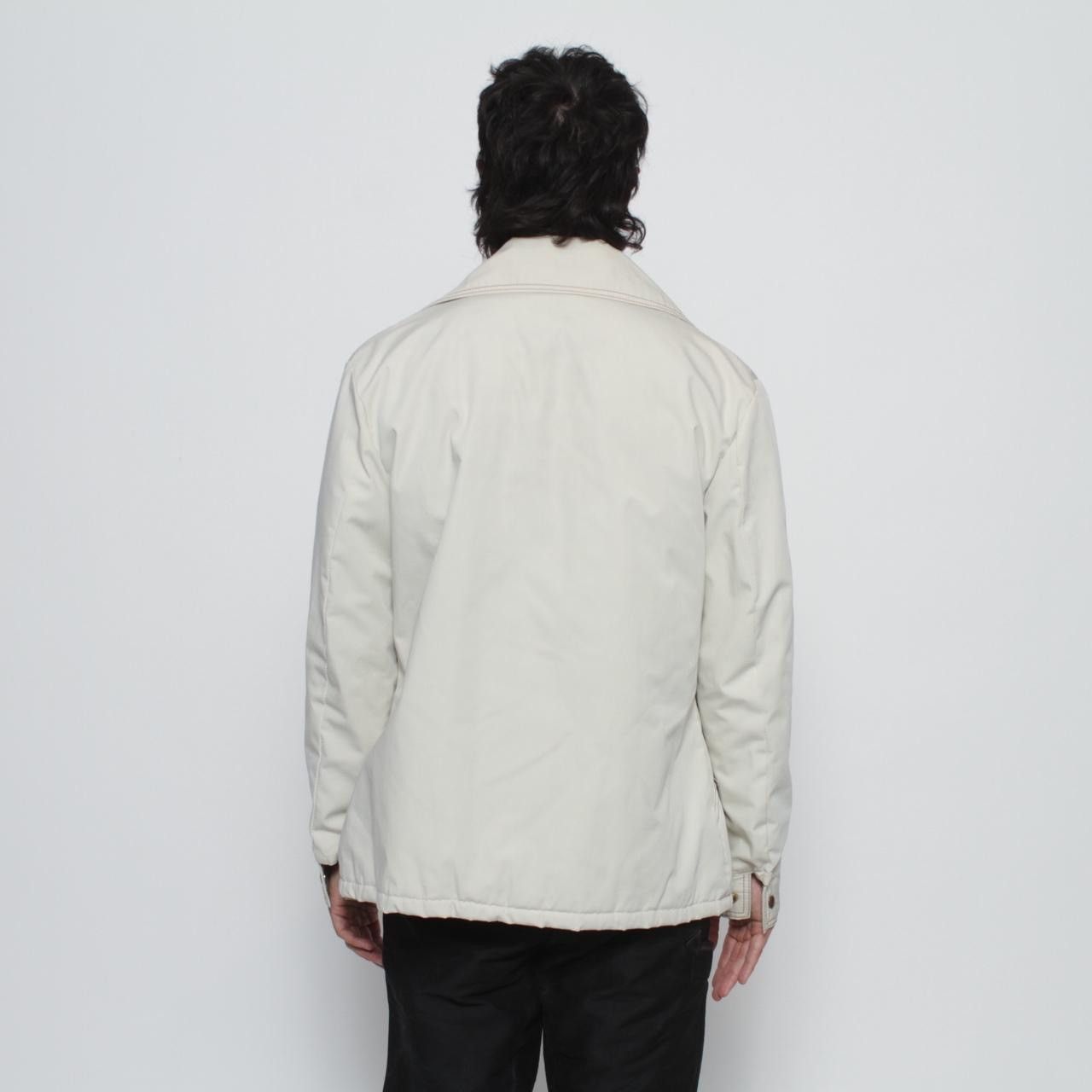 Vintage 70’S WHITE ZIP UP JACKET WITH BROWN CONTRAST STITCHING Size US L / EU 52-54 / 3 - 5 Thumbnail