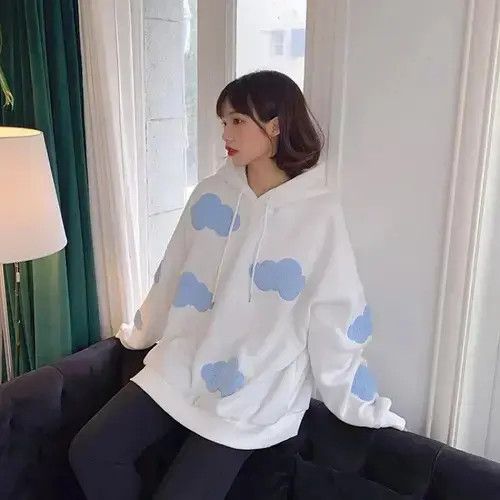 Japanese Brand Hoodie Autumn Winter Women Blue white cloud Hoodie Size S / US 4 / IT 40 - 3 Thumbnail
