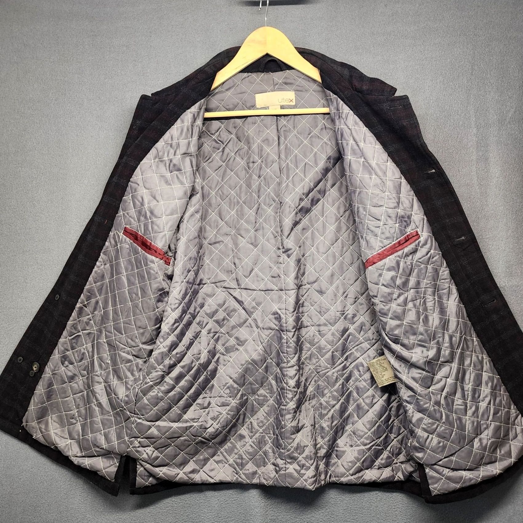 Vintage Utex Coat Jacket Mens Large Wool Blend Quilt Lining Grey Red Plaid Utility Chore Jacket Coat Mens L Regular Wool Pattern Plaid Fall Winter Size US L / EU 52-54 / 3 - 3 Thumbnail