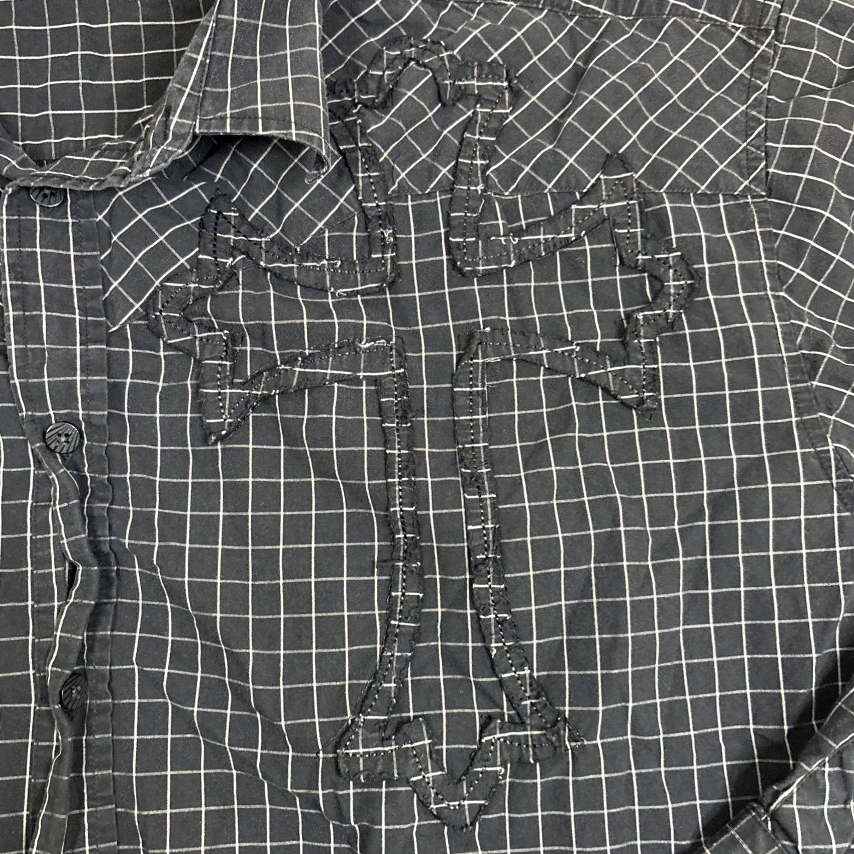 Vintage Retrofit Shirt Mens 2XL Black Plaid Cross Button Front Longsleeve Back Wings Shirt 2XL Mens Black Plaid Cross Button-Up Long Sleeve Front Back Wings Size US XXL / EU 58 / 5 - 3 Thumbnail