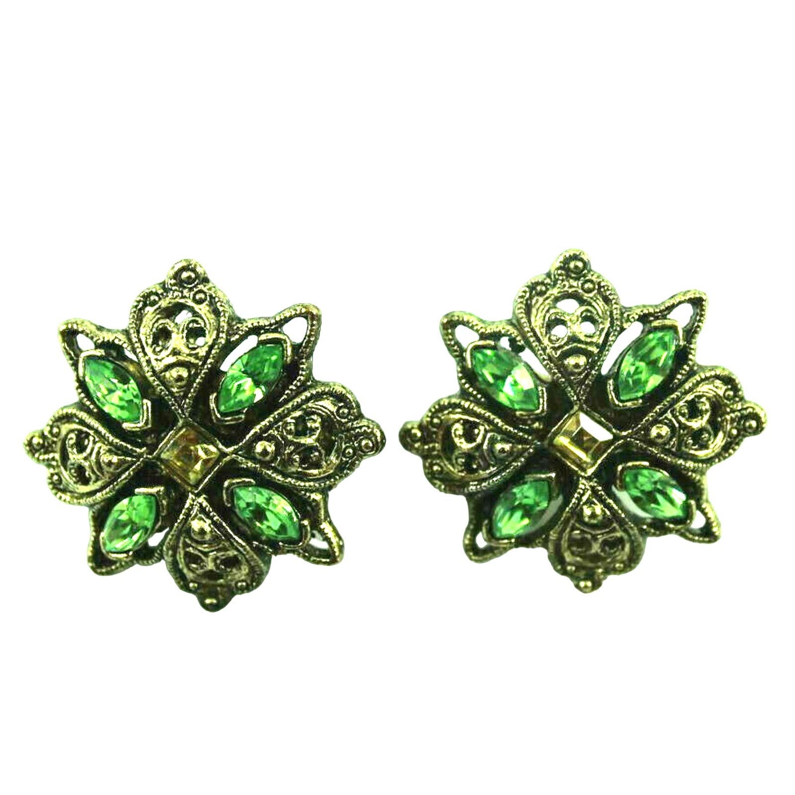 Other Vintage Light Green Rhinestone Earrings In Filigree Mounting Size ONE SIZE - 1 Thumbnail