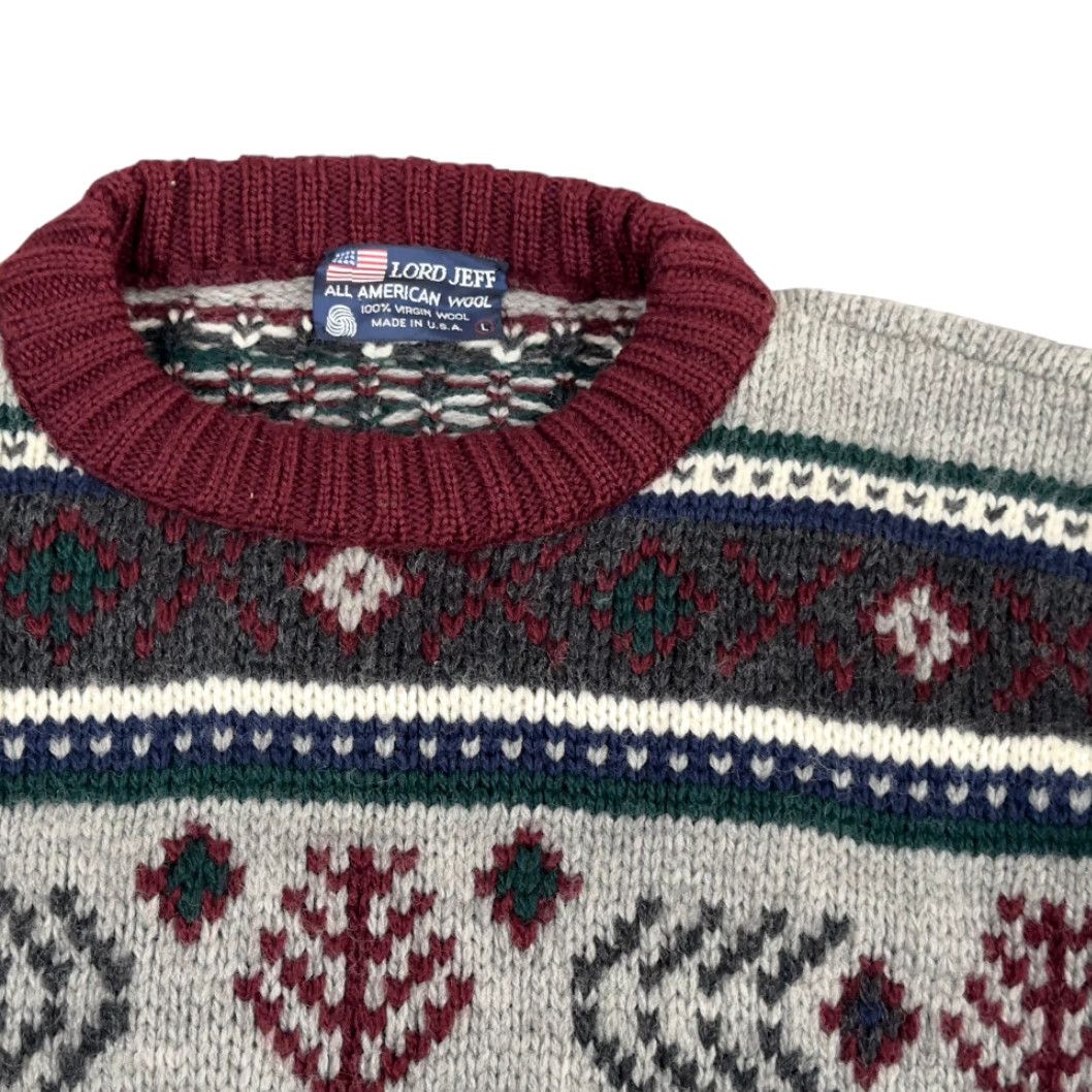 Vintage VINTAGE Lord Jeff Sweater Adult MEDIUM Red Gray Wool Fair Isle Chunky USA 80s Size US M / EU 48-50 / 2 - 2 Thumbnail